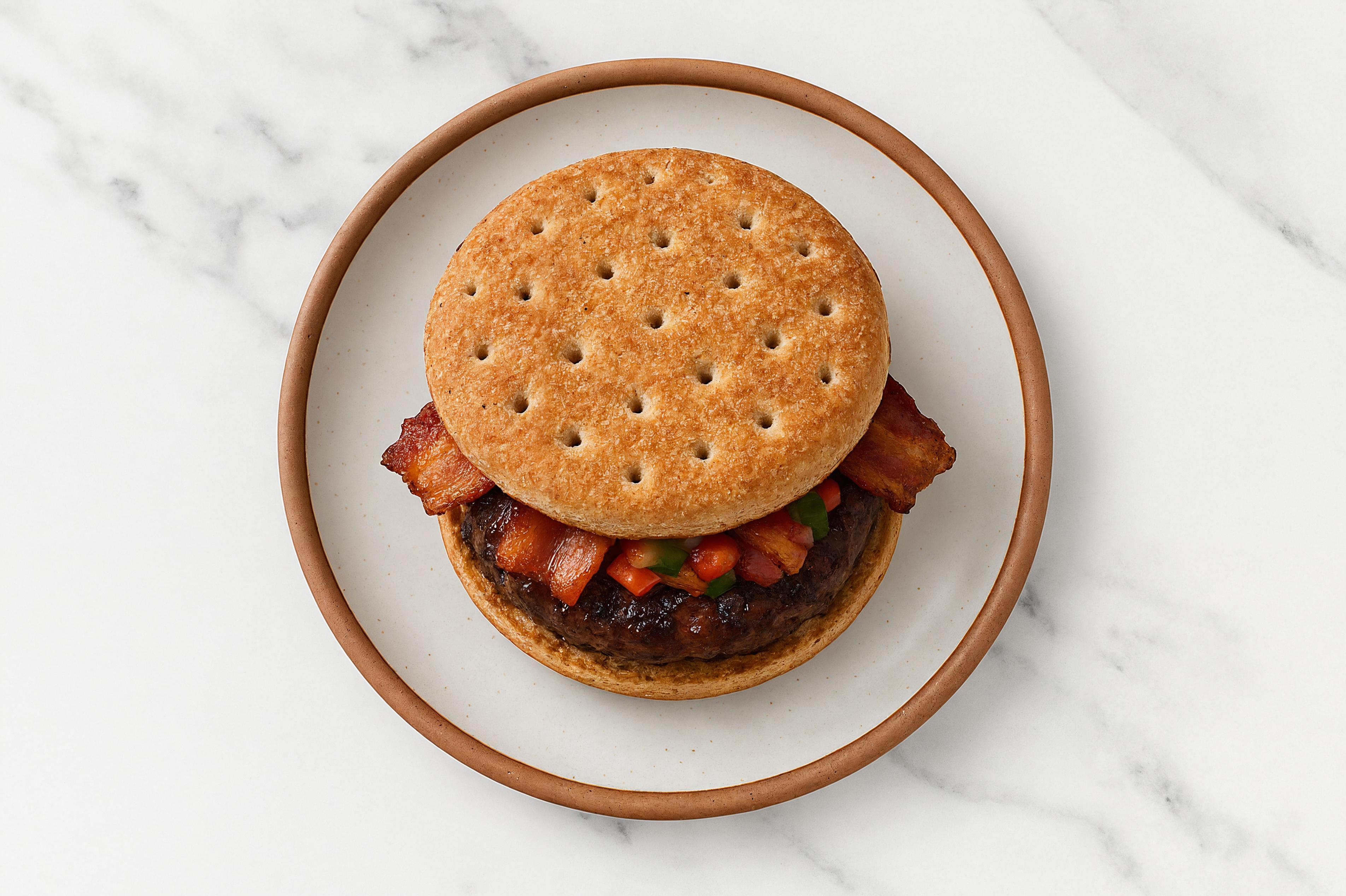 Bison Burger on Multigrain with Salsa & Applewood Smoked Pork Bacon