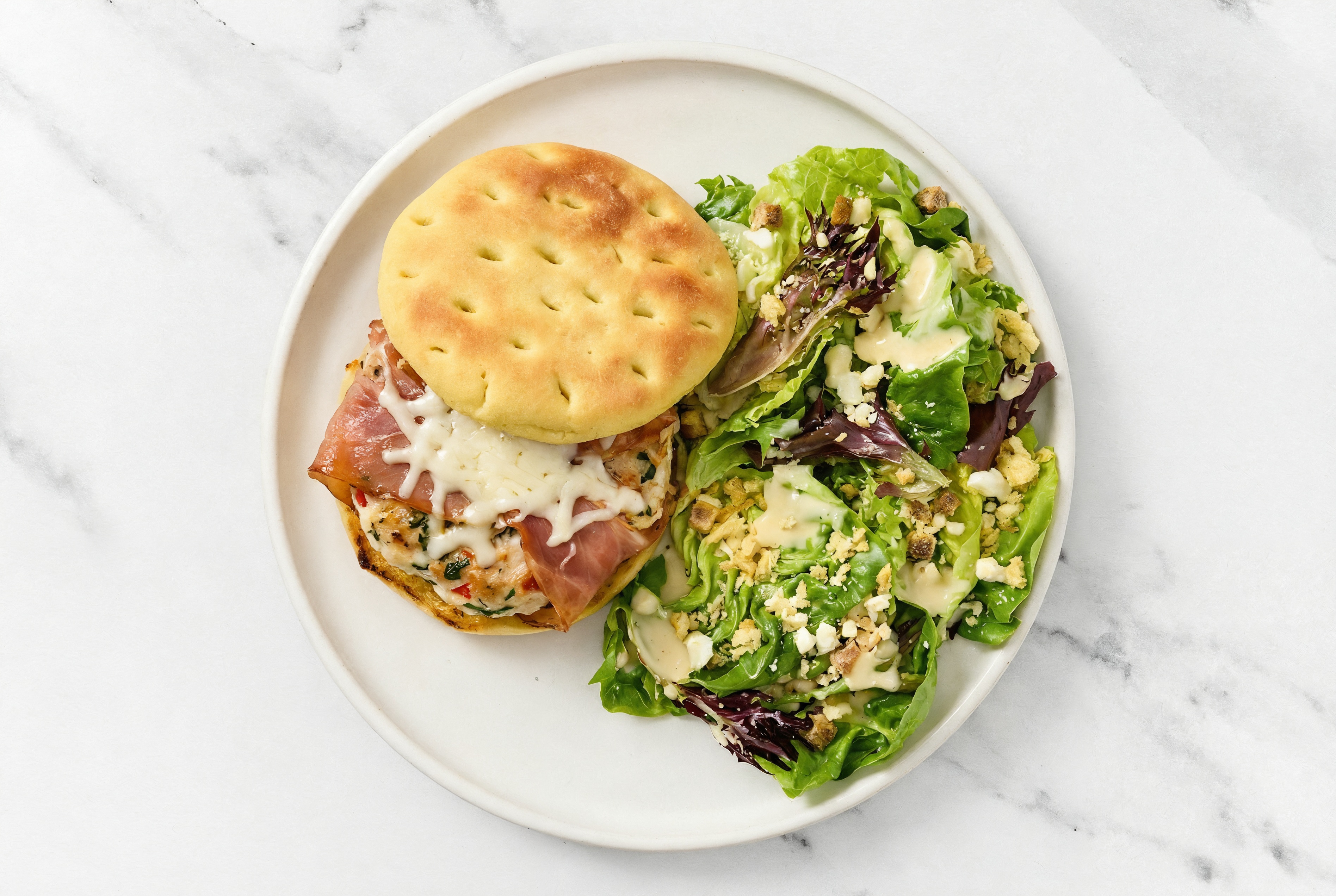 Herby Air Fryer Italian Chicken Burger + Little Gem Salad