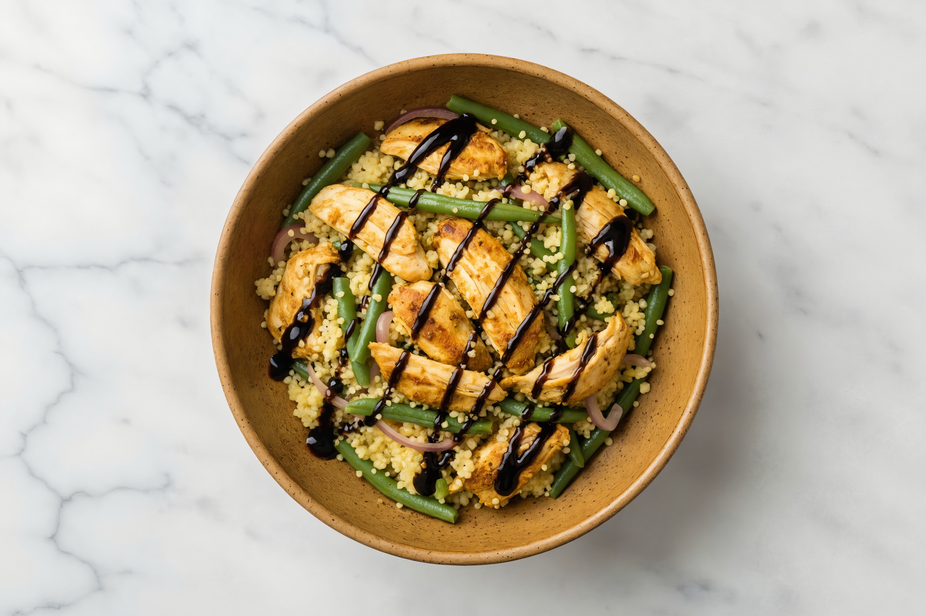 Shawarma Chicken over Couscous + Balsamic Drizzle