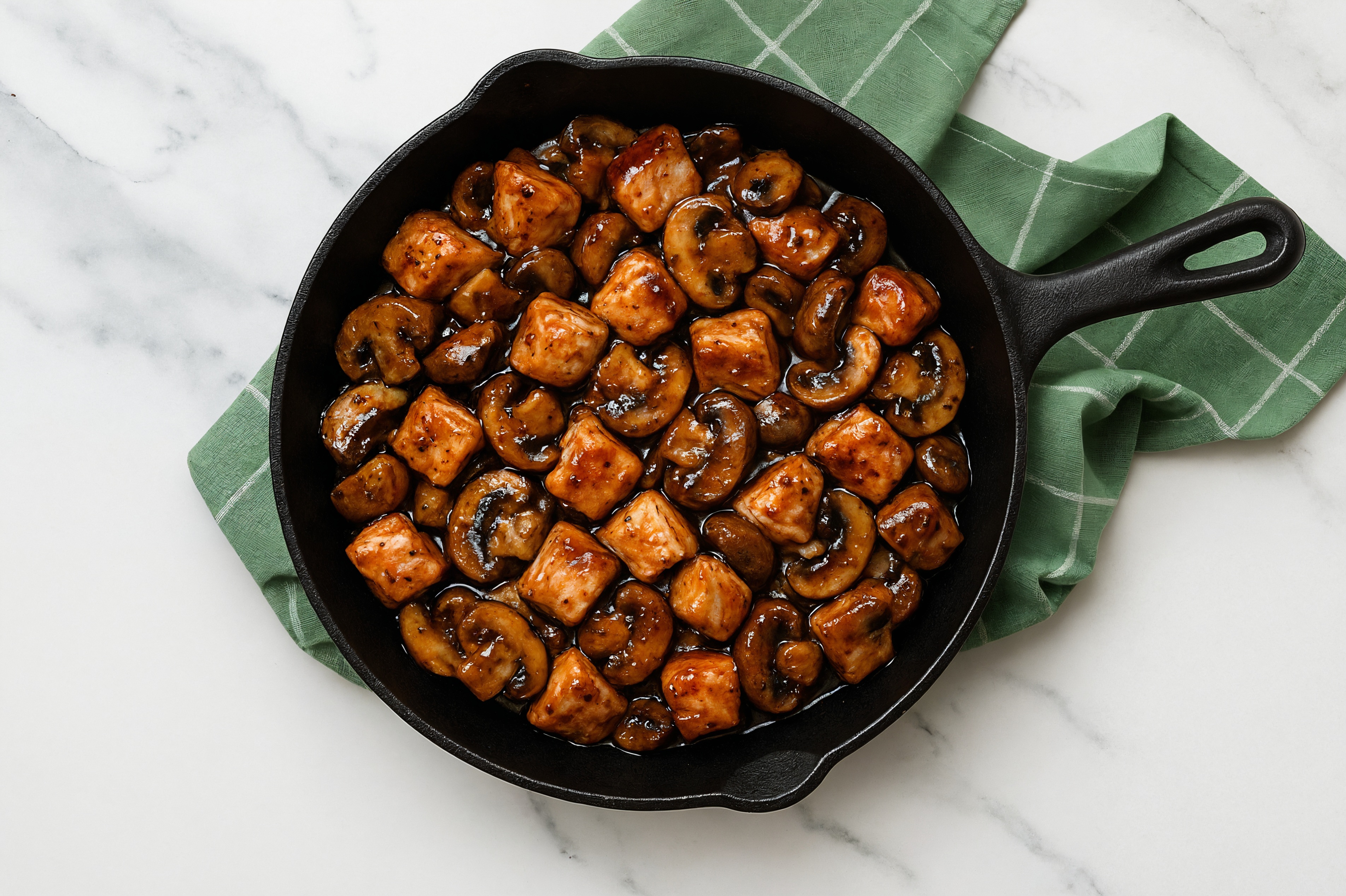 Tangy Pepper Steelhead Trout Stir-Fry with Mushrooms over Riced Cauliflower