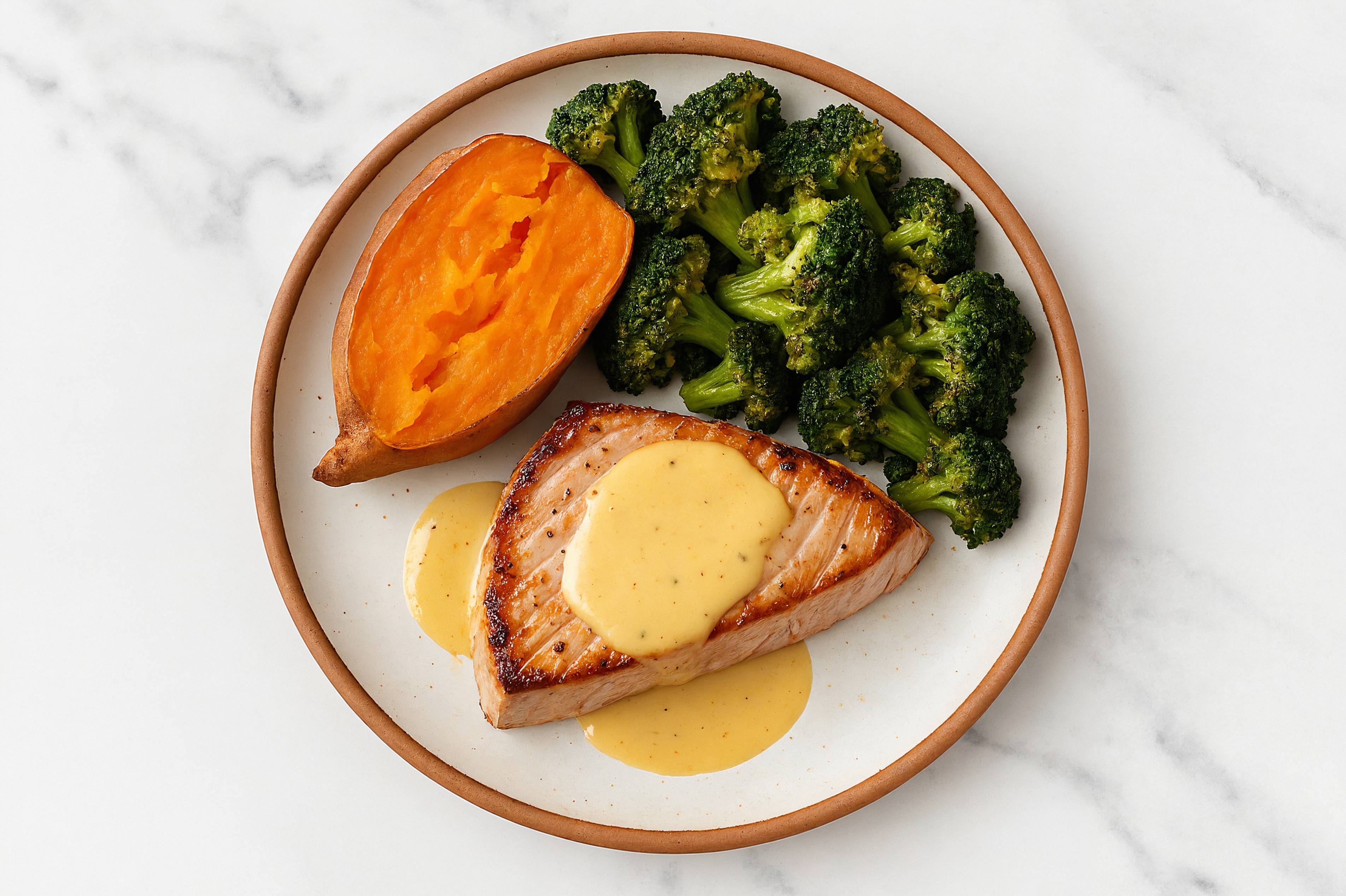 Creamy Miso Tuna Steak with Steamed Organic Broccoli