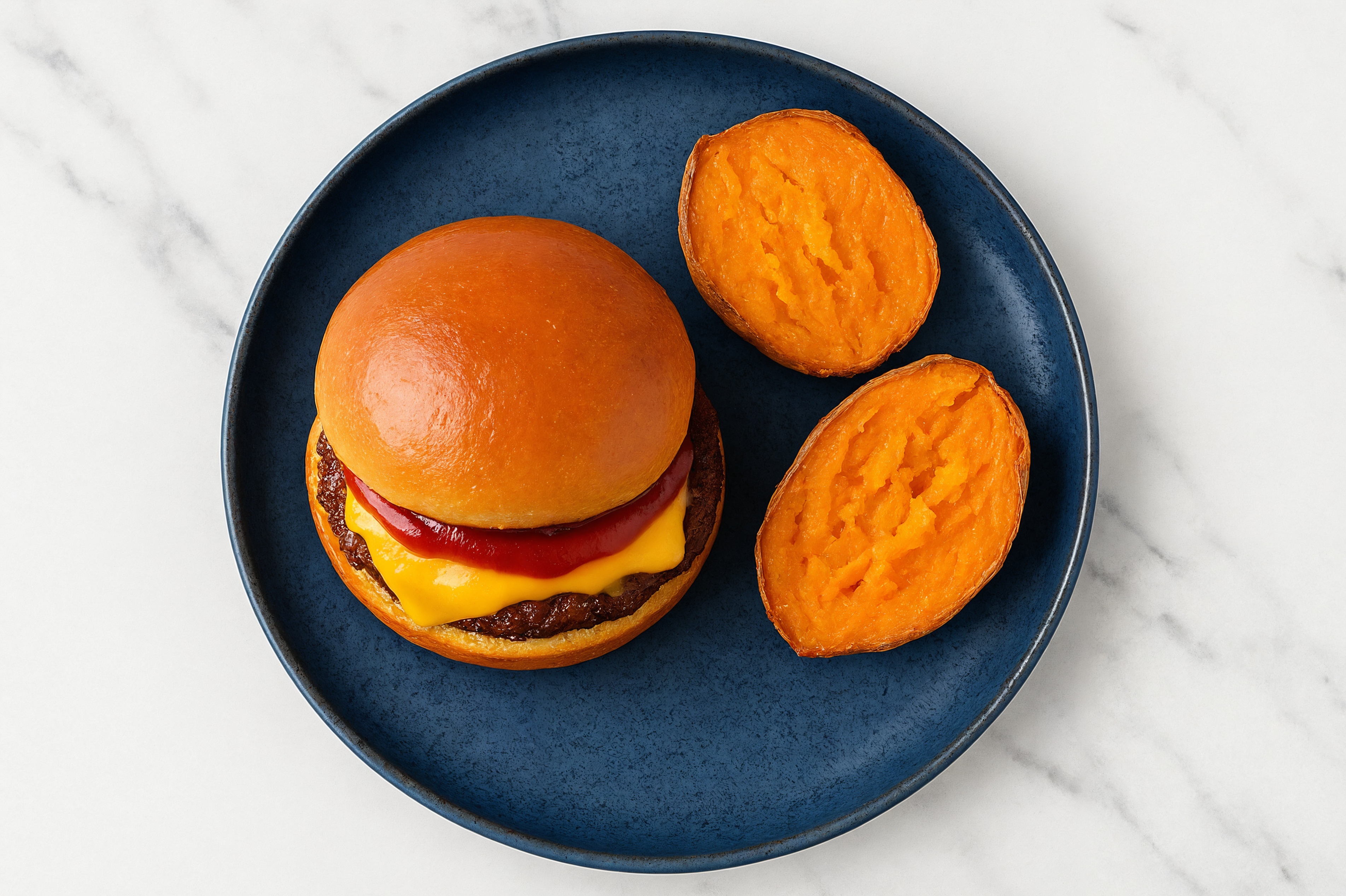 Classic Cheeseburgers with Sweet Potato with Wagyu Beef Patties