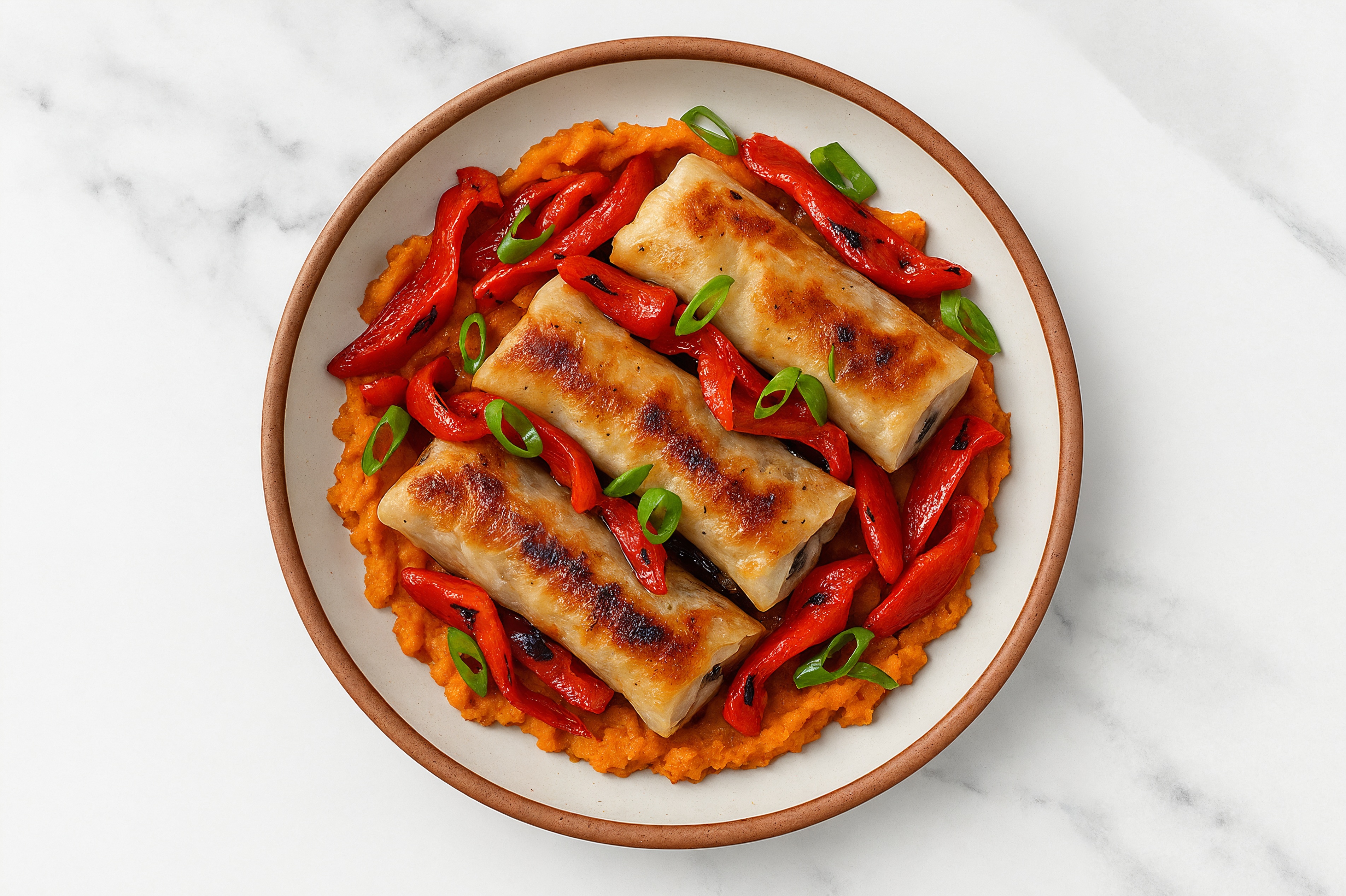 Simple Cod Spring Rolls + Sweet Potato Mash
