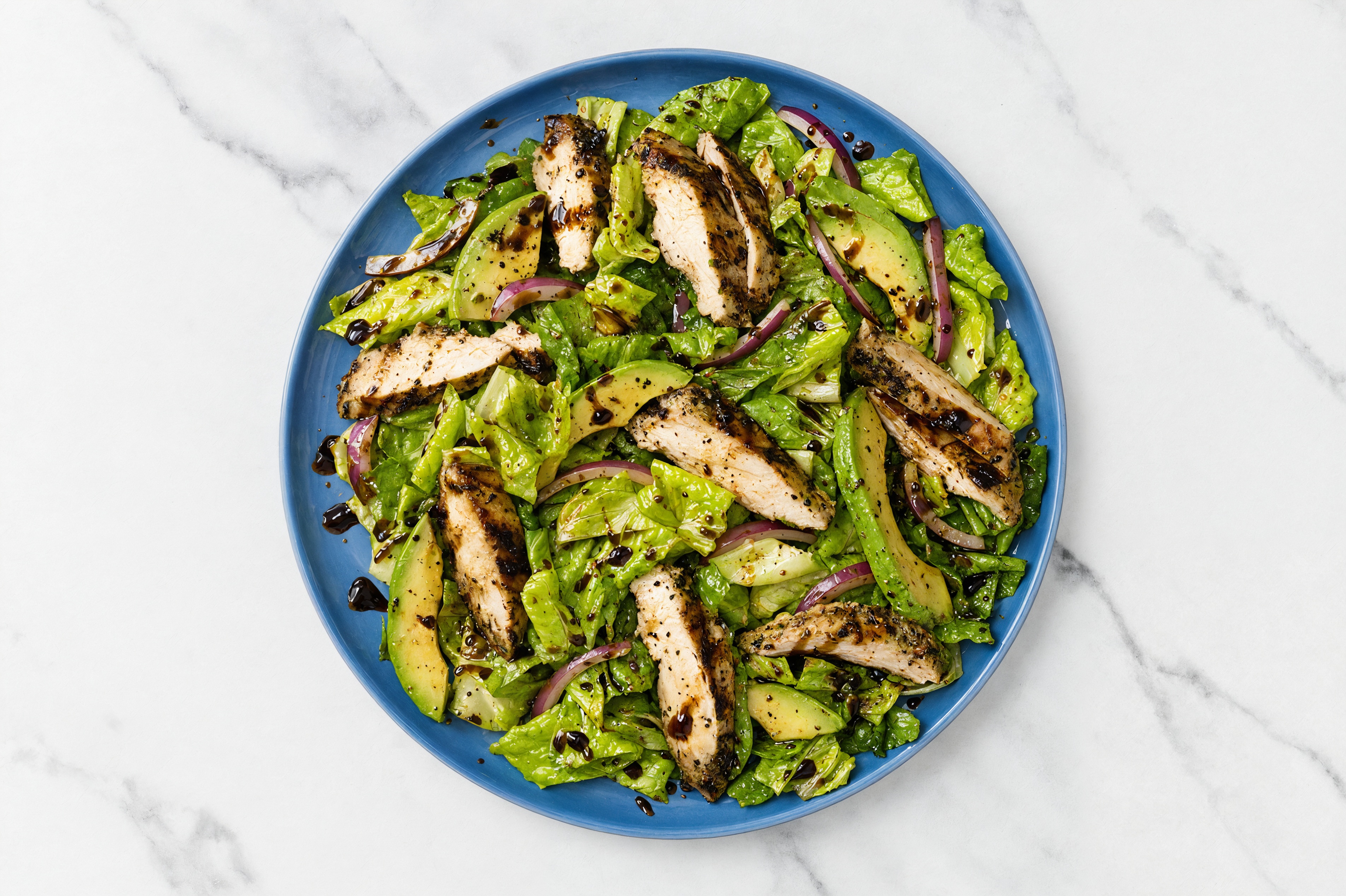 Grilled Chicken + Avocado Salad with Baby Romaine + Balsamic Vinaigrette
