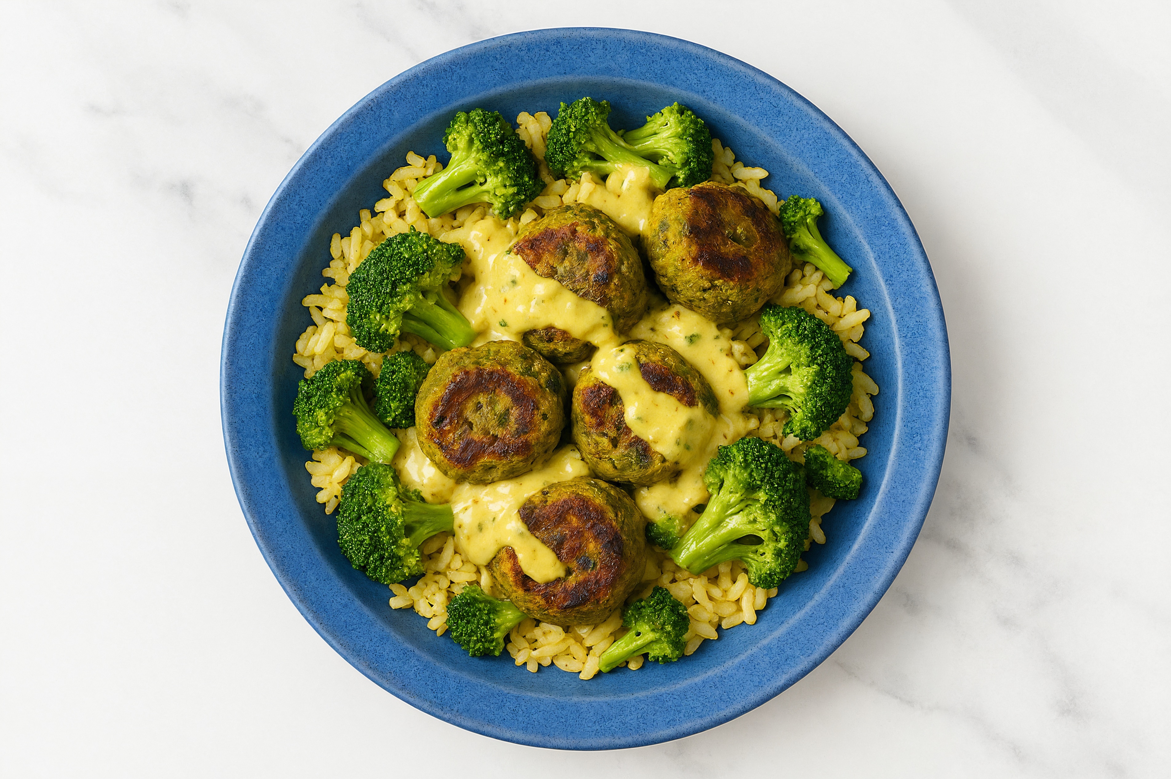 Extra Honey Mustard Falafel Rice Bowl with Broccoli Florets