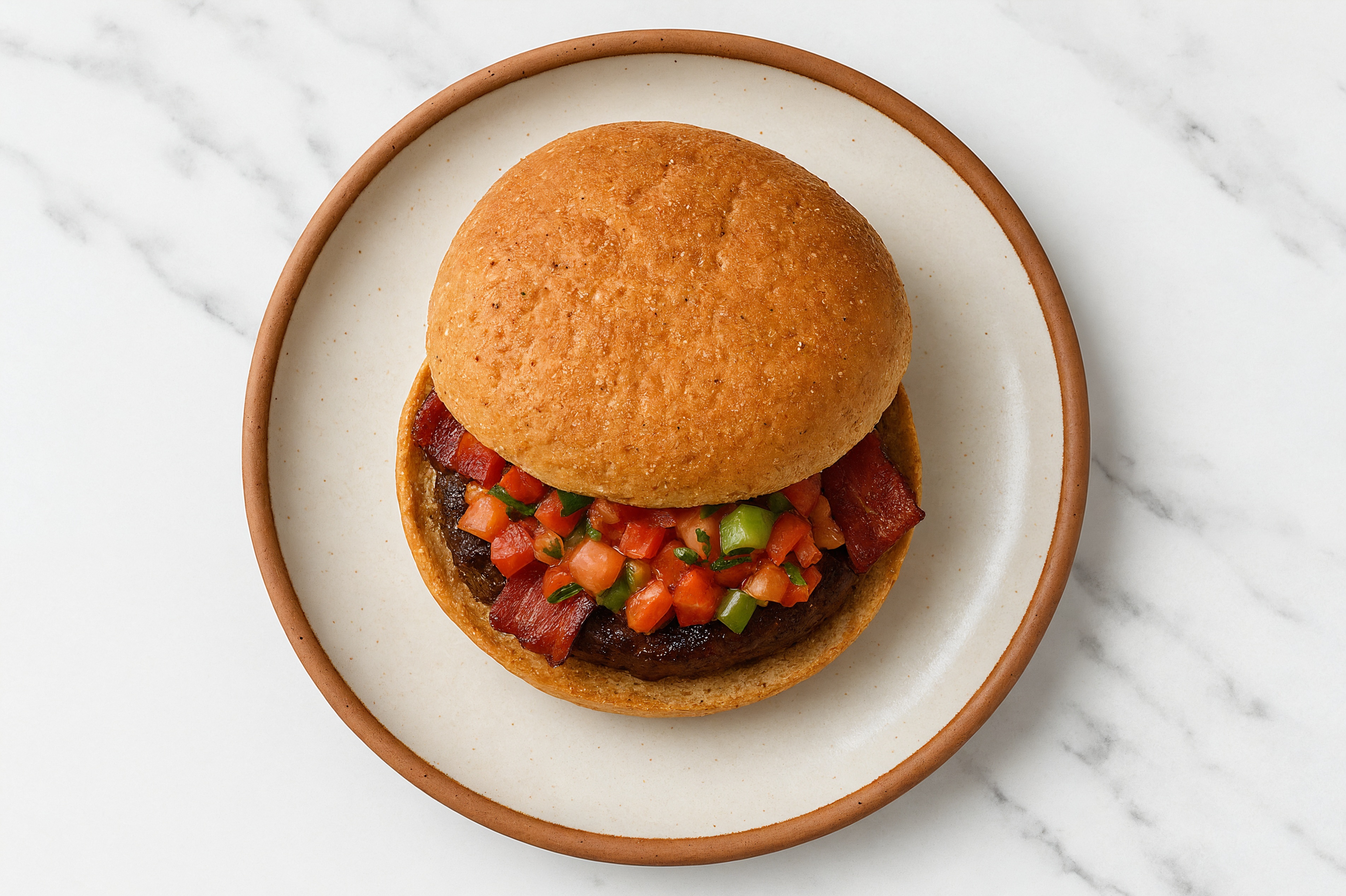Bison Burger on Sprouted Grain with Salsa & Turkey Bacon