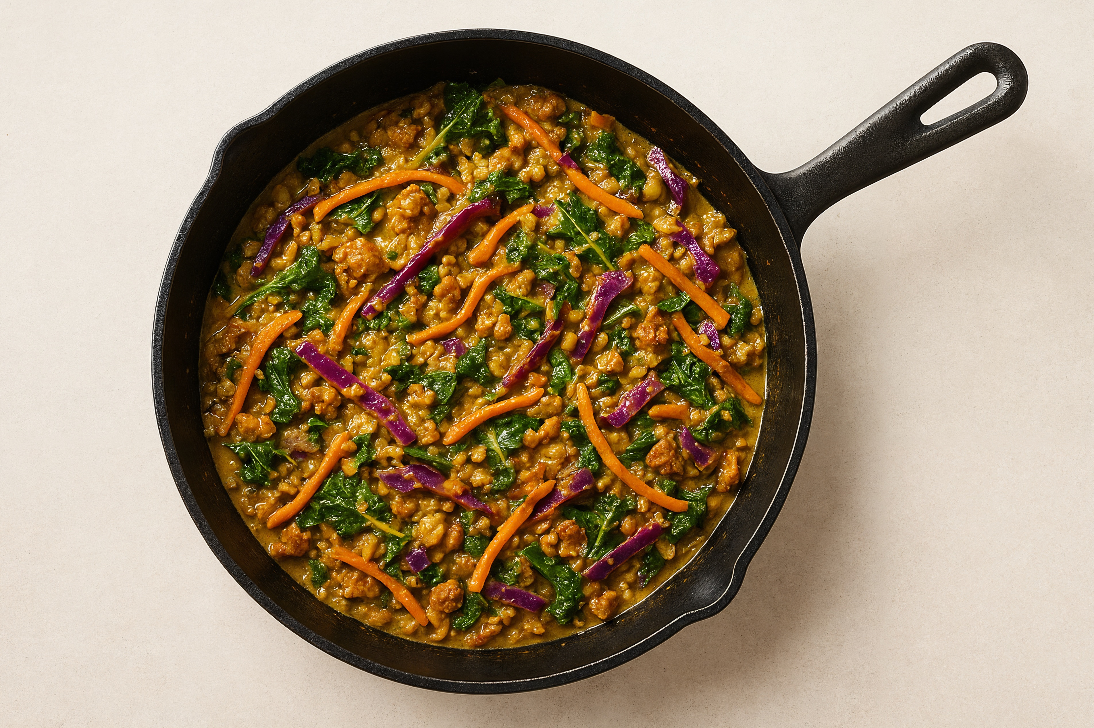 Curry Rainbow Veggie + Ground Turkey Stir-Fry with Brown Rice