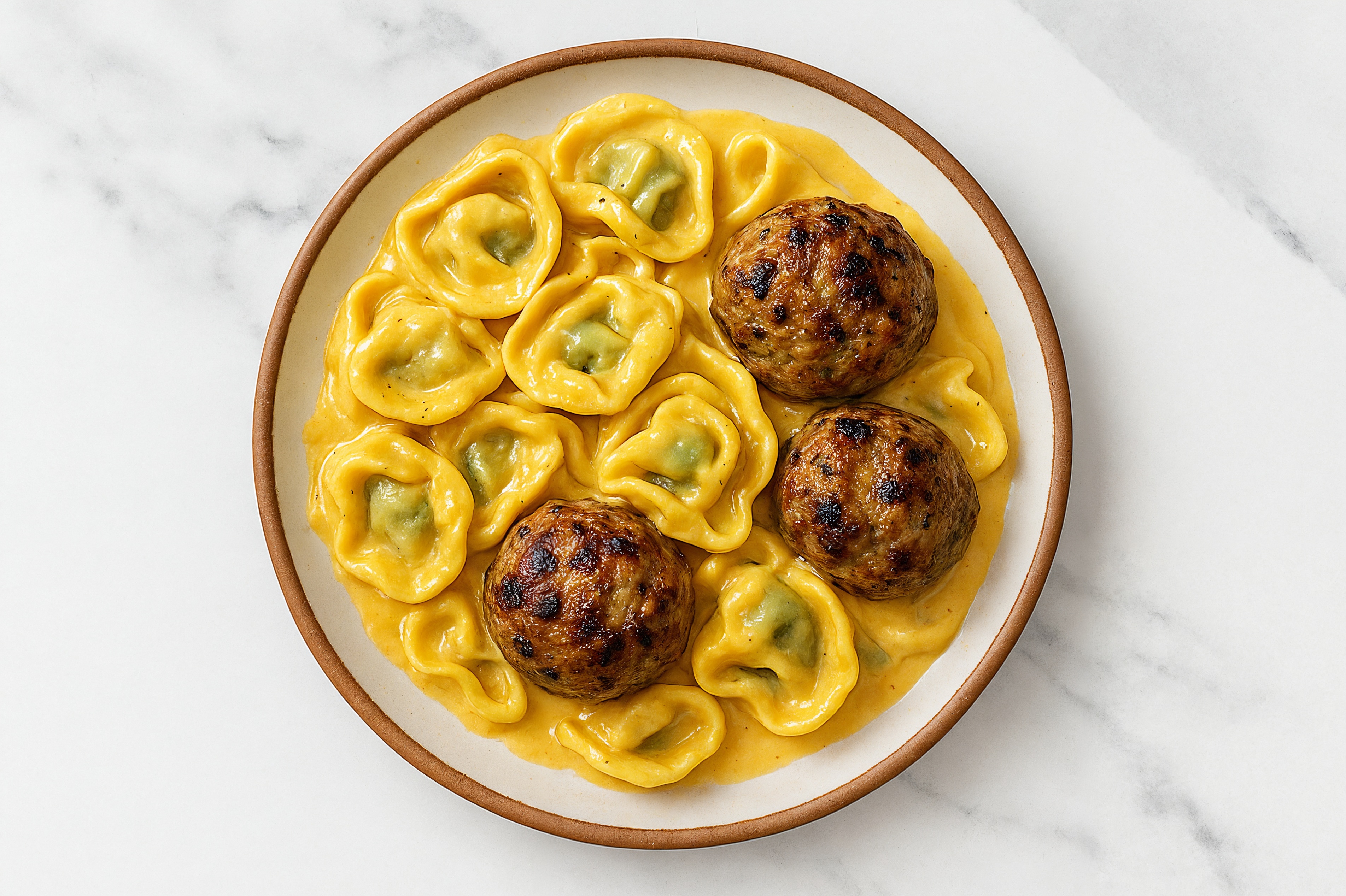 Creamy Cheddar Tortellini with Meatballs