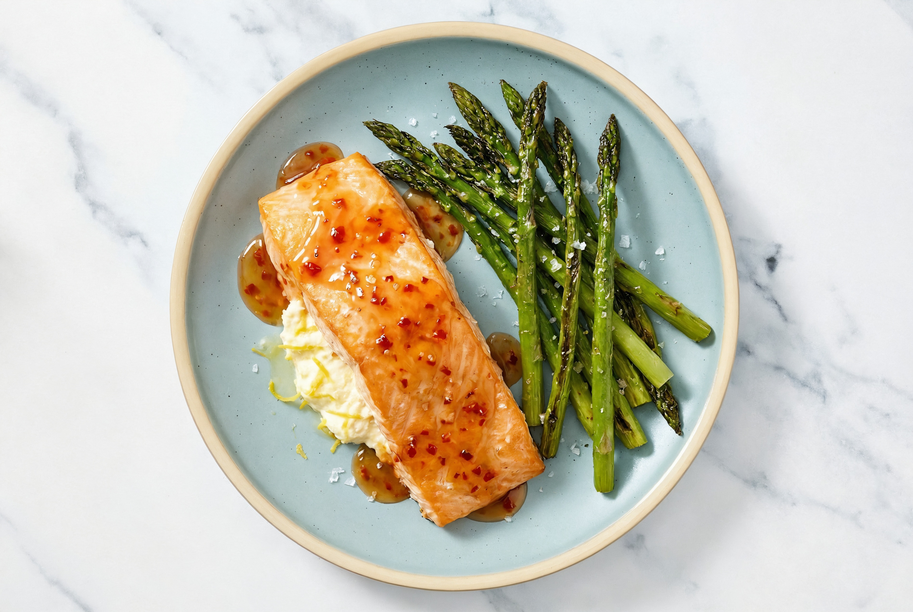 "Ricotta"-Stuffed Salmon + Asparagus