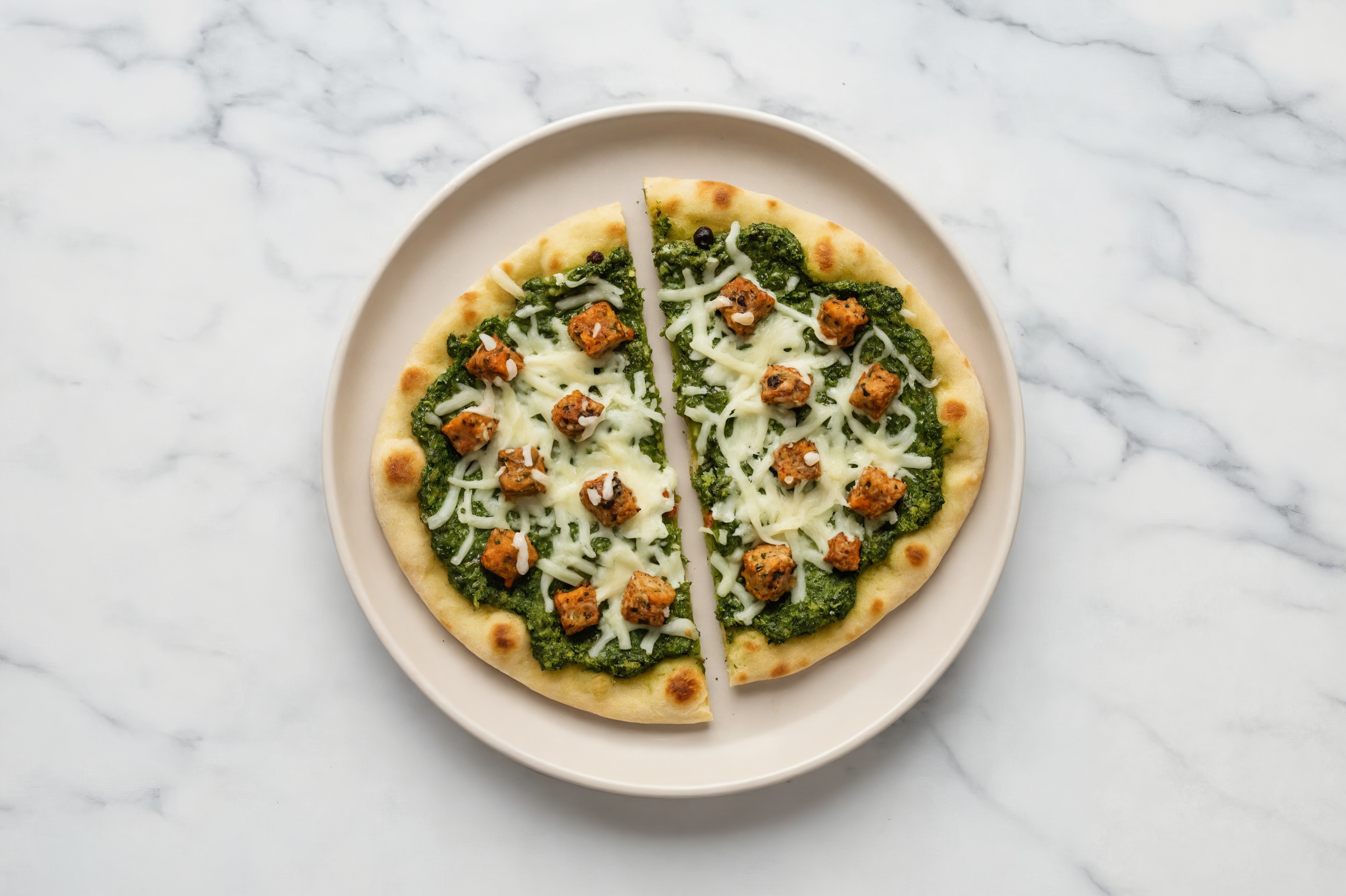 Super Green Black Bean Naan Pizza with "Mozzarella"