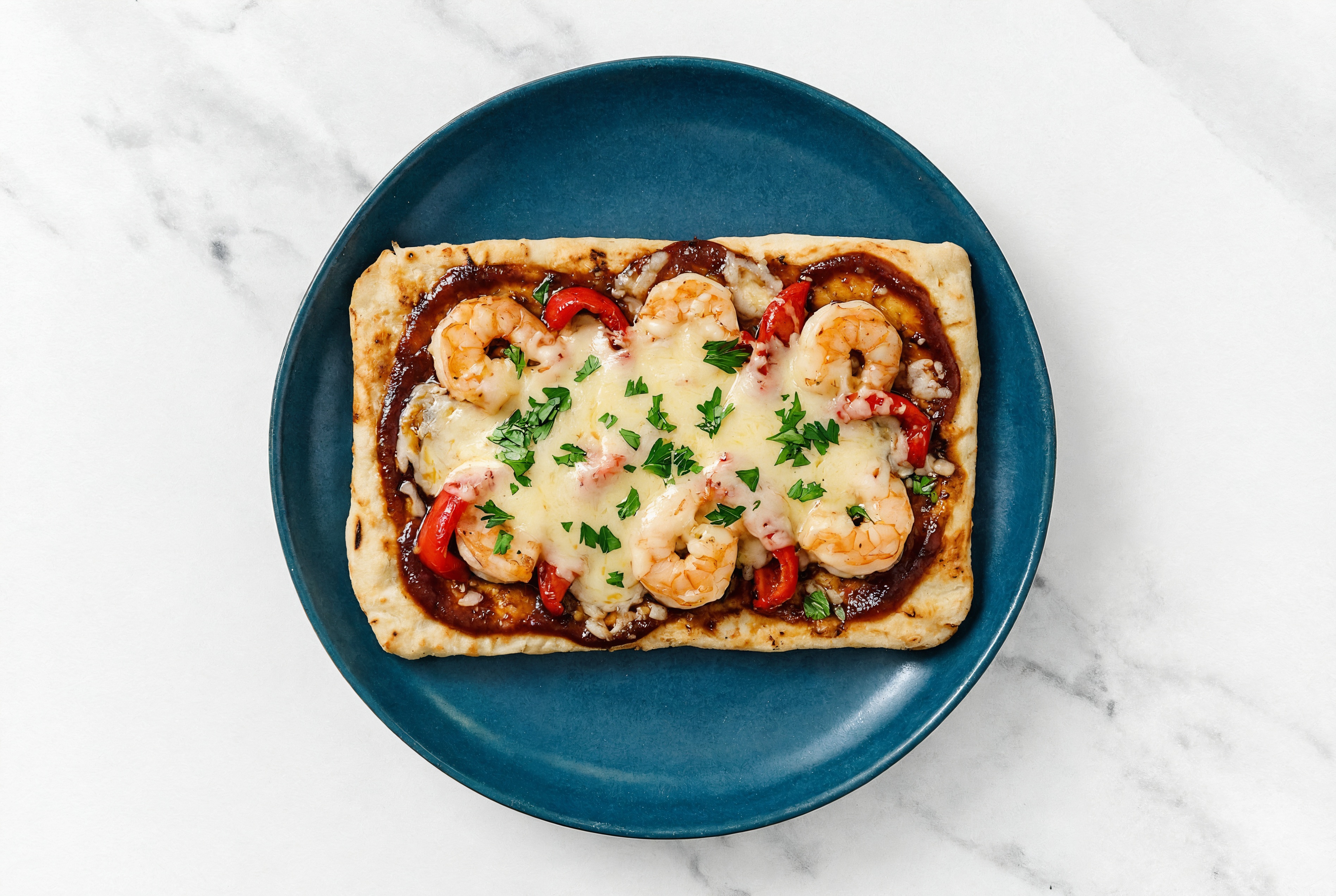 BBQ Shrimp + Roasted Bell Pepper Pizza with Parsley with Original BBQ Sauce