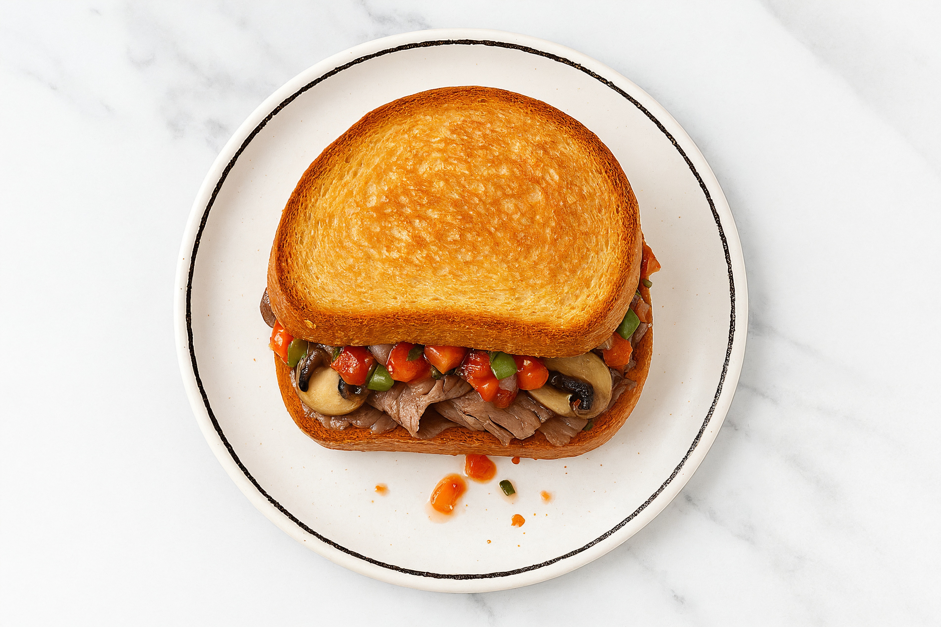 Mexican Beef Steak Sandwich with Portabellas on Honey White Bread