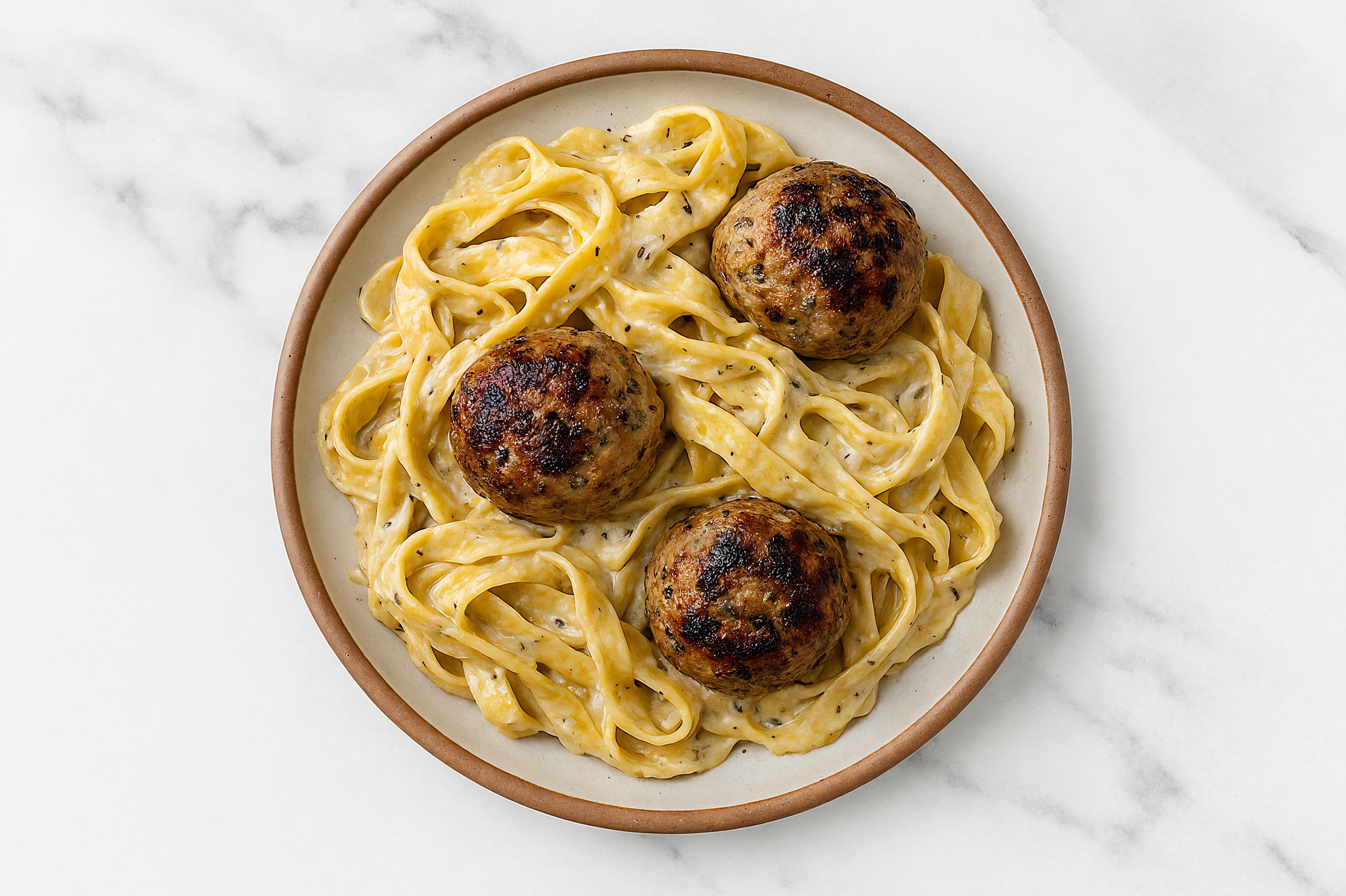 Truffle Egg Tagliatelle Pasta with Cooked + Seasoned Turkey Meatballs