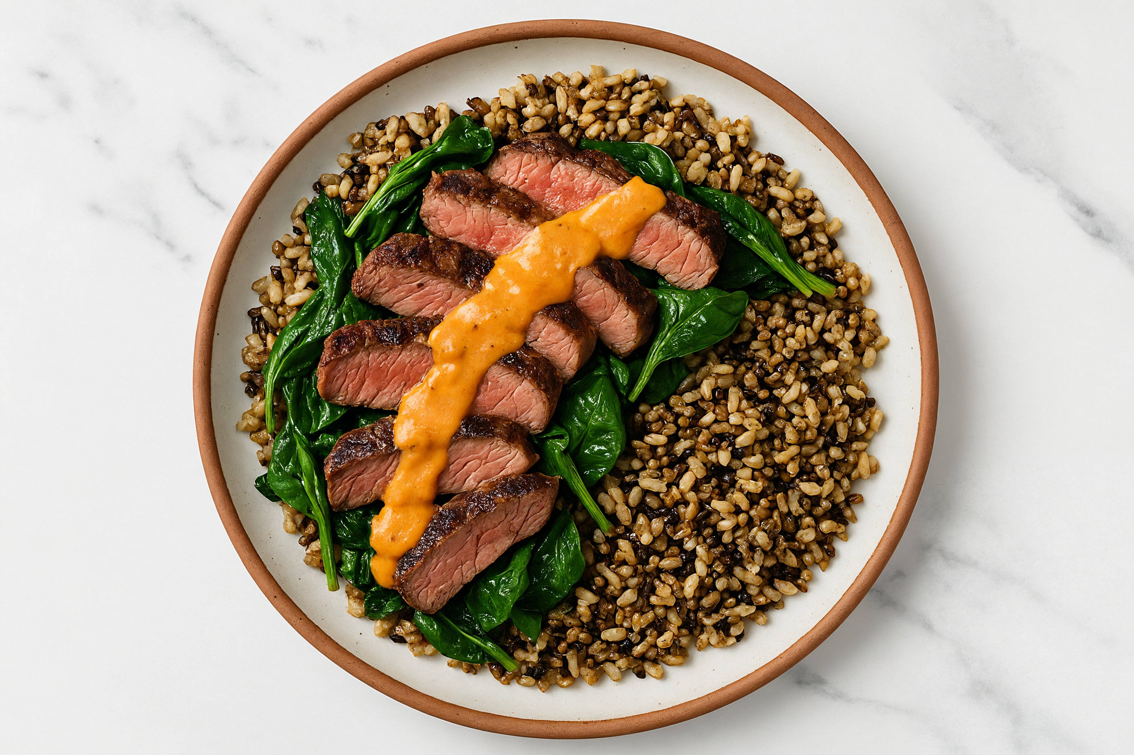 Sirloin Steak & Spinach Grain Bowl with Creamy Vodka Sauce