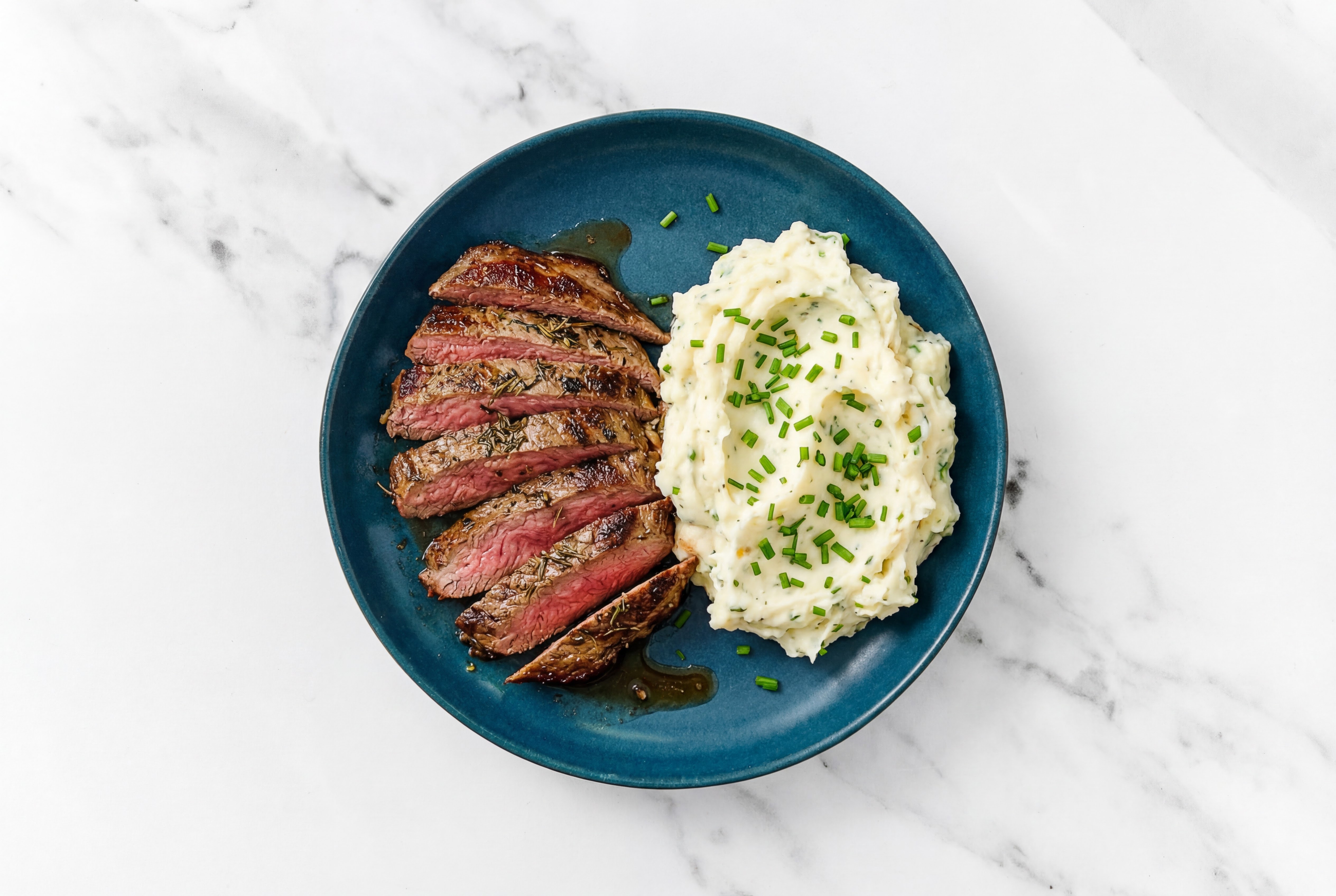 Seared Flank Rosemary Garlic Beef Steak + Creamy Herb Mashed Potatoes