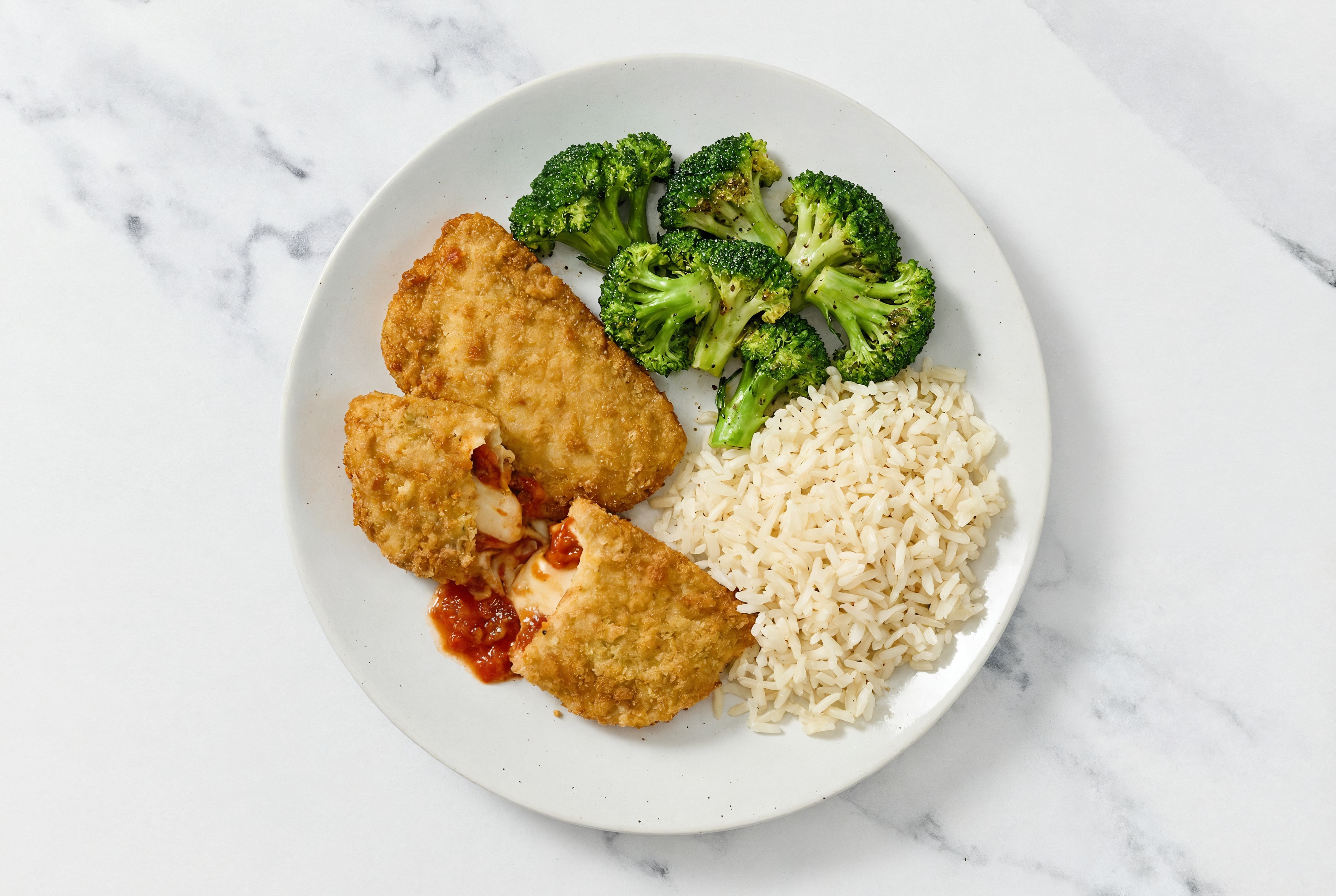 "Chicken" Parm with Broccoli & White Rice