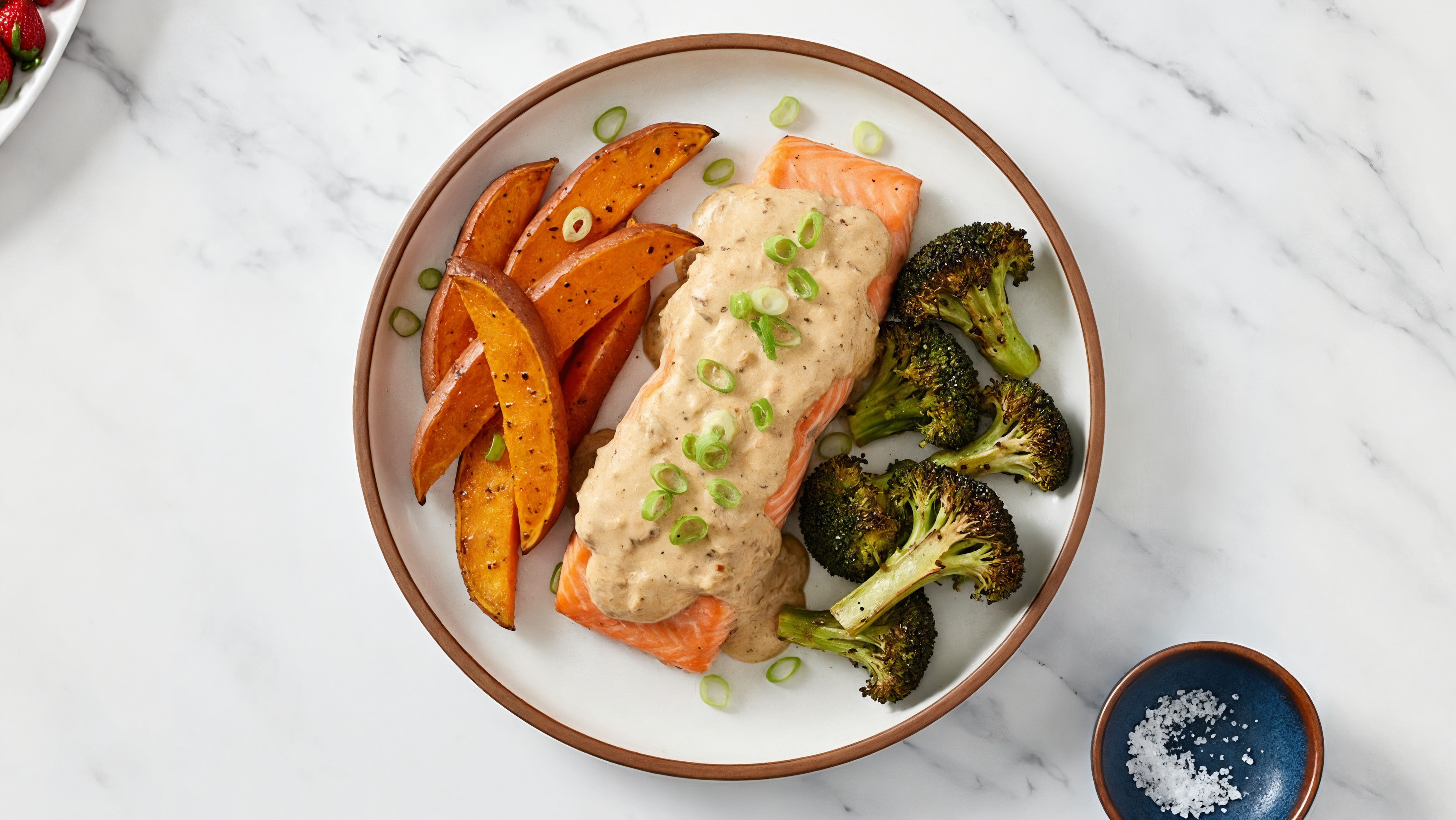 Rustic Roasted French Onion Salmon + Veggies with Broccoli Florets