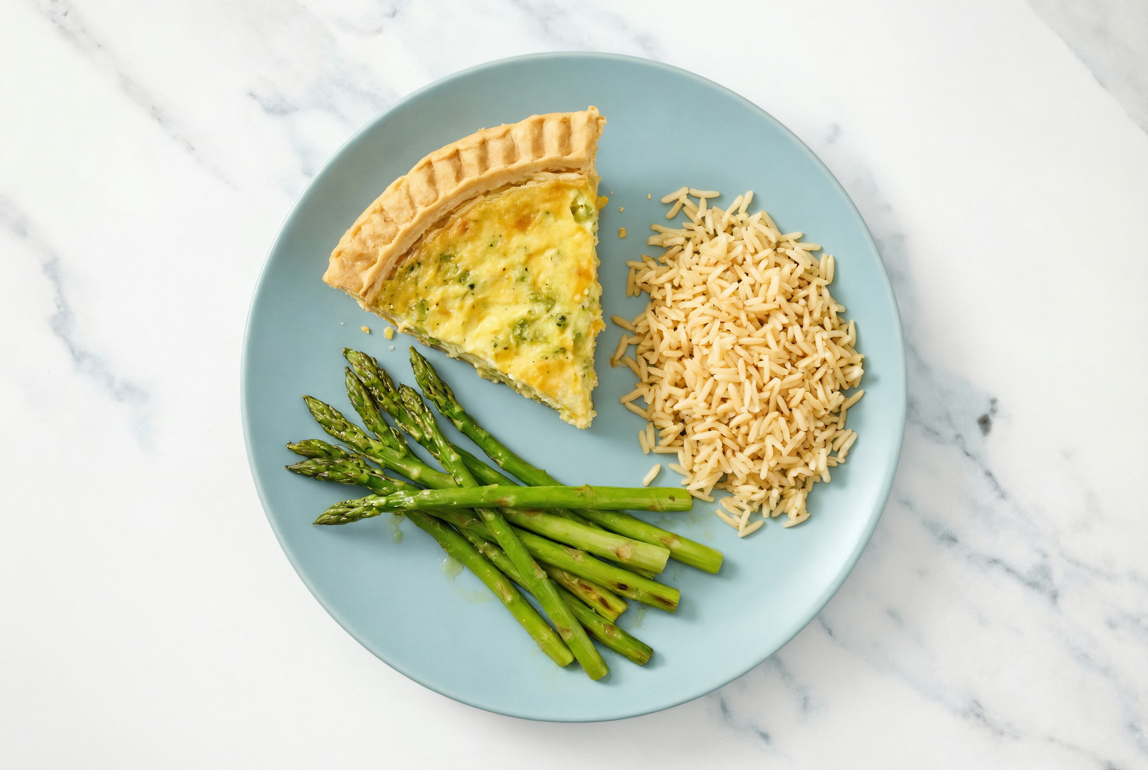 Broccoli & Cheddar Quiche with Asparagus & Bone Broth Rice