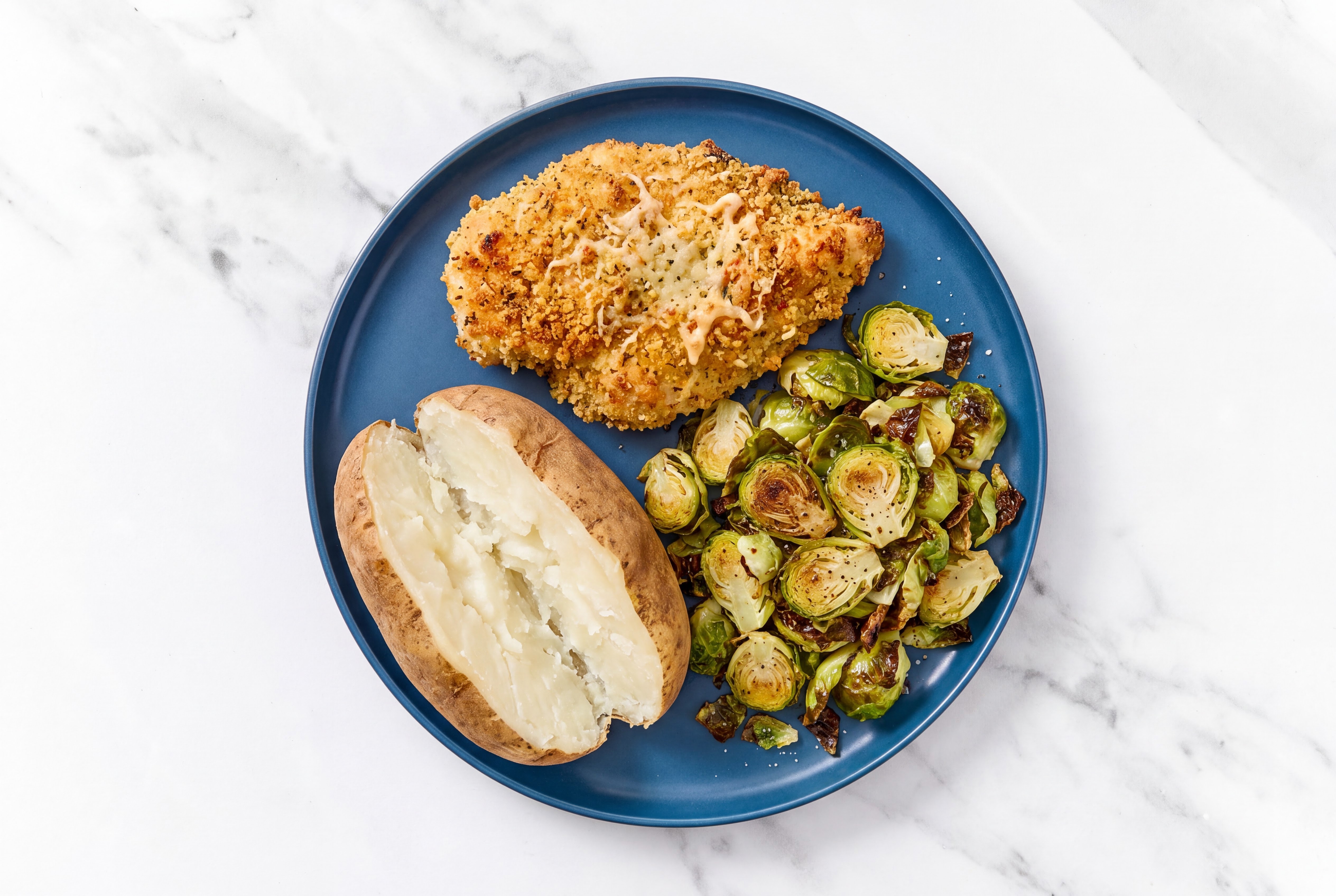 Parmesan Breaded Chicken Cutlet with Brussels Sprouts & Russet Potato