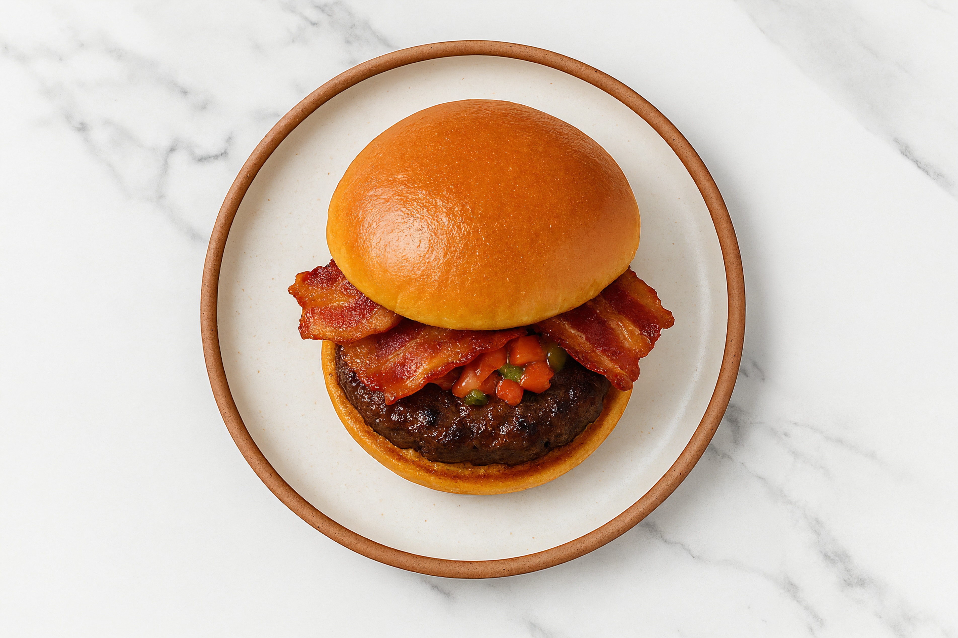 Bison Burger Buns on Brioche with Salsa & Applewood Smoked Pork Bacon