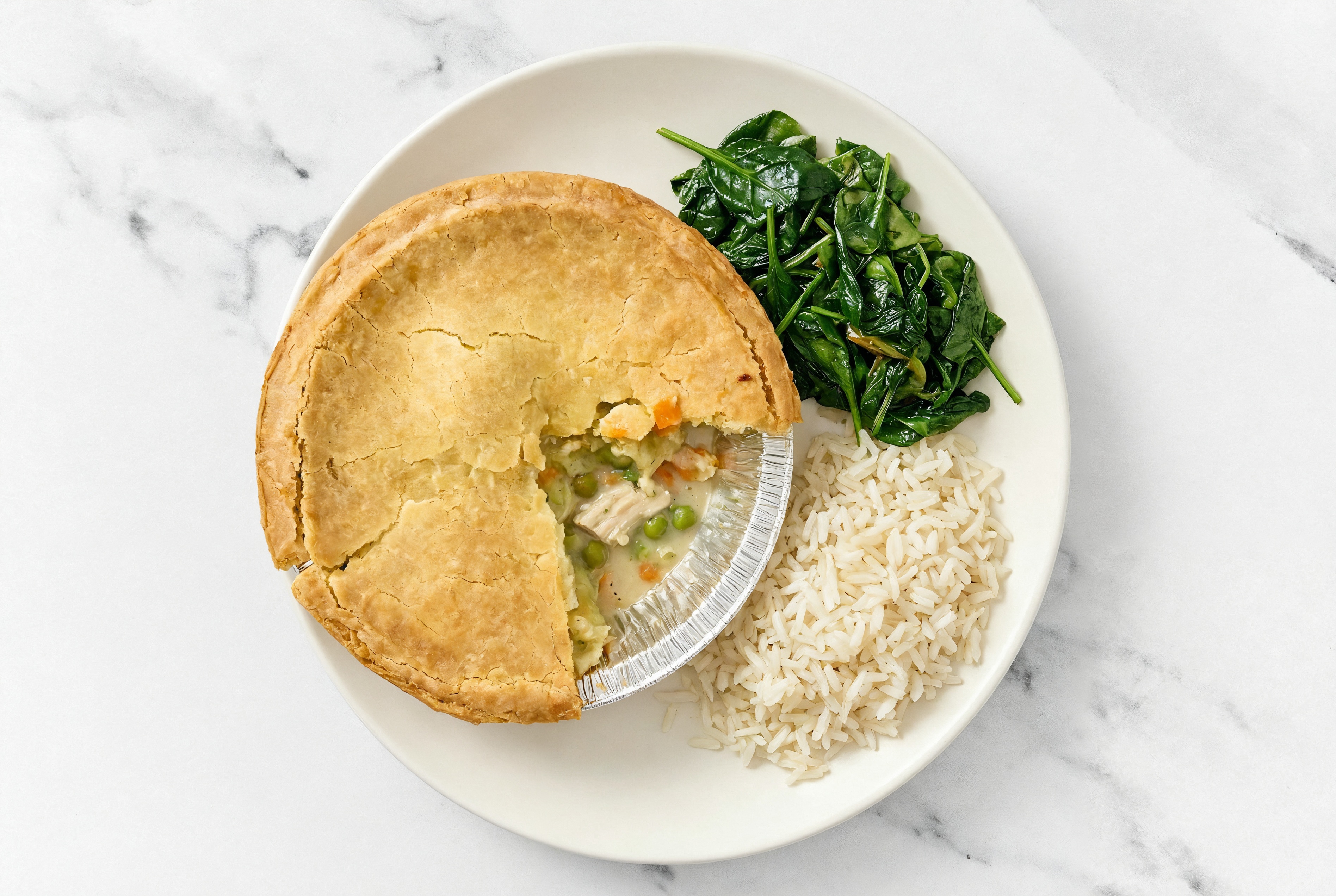Chicken Pot Pie with Baby Spinach & White Rice