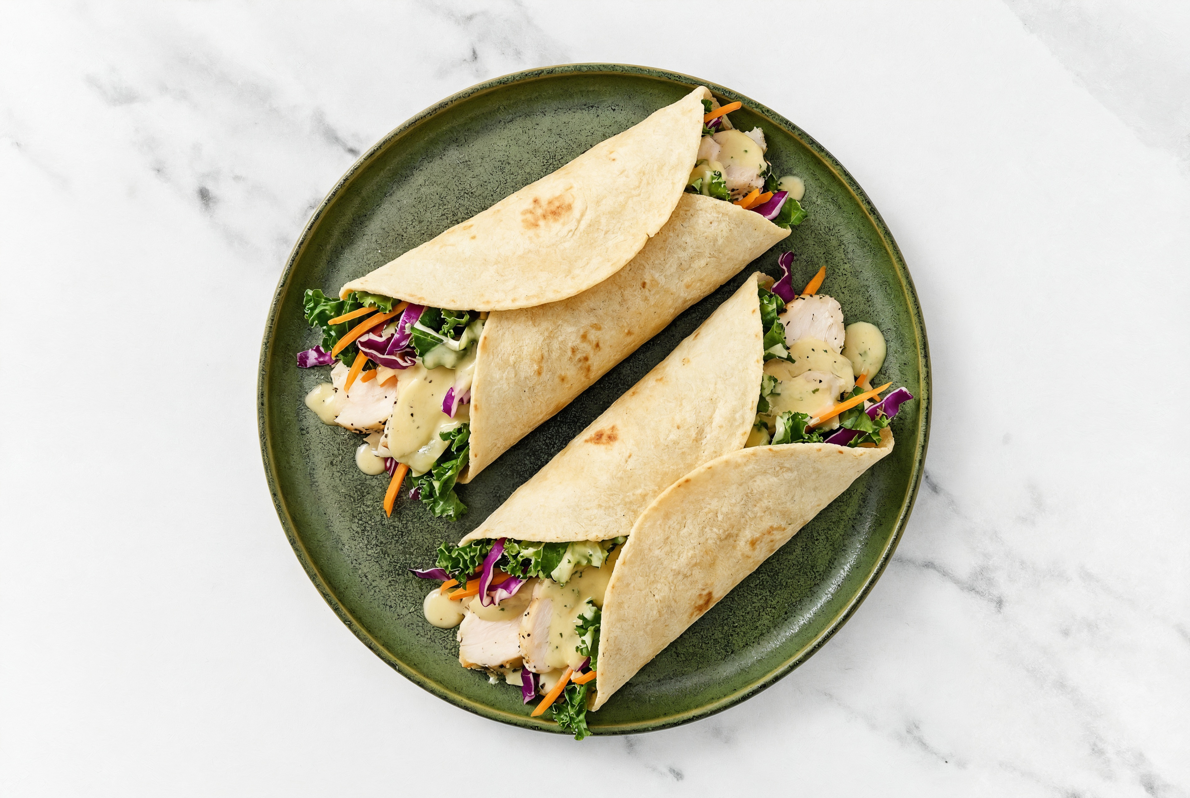 Herby Roasted Chicken + Havarti Tortilla Wraps with Rainbow Veggies