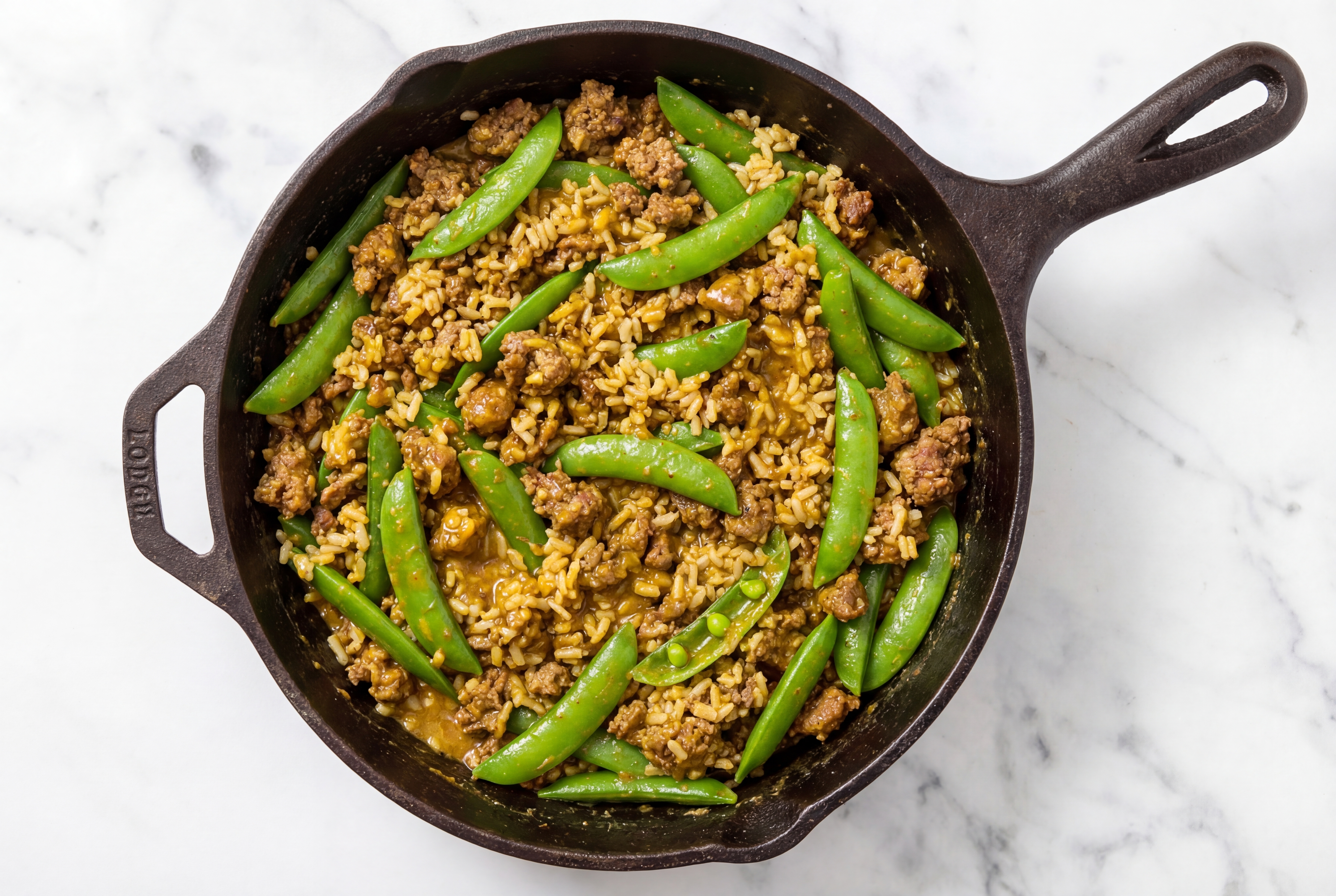 Herby Curry Pea Snap + Ground Italian-Style Beef Stir-Fry