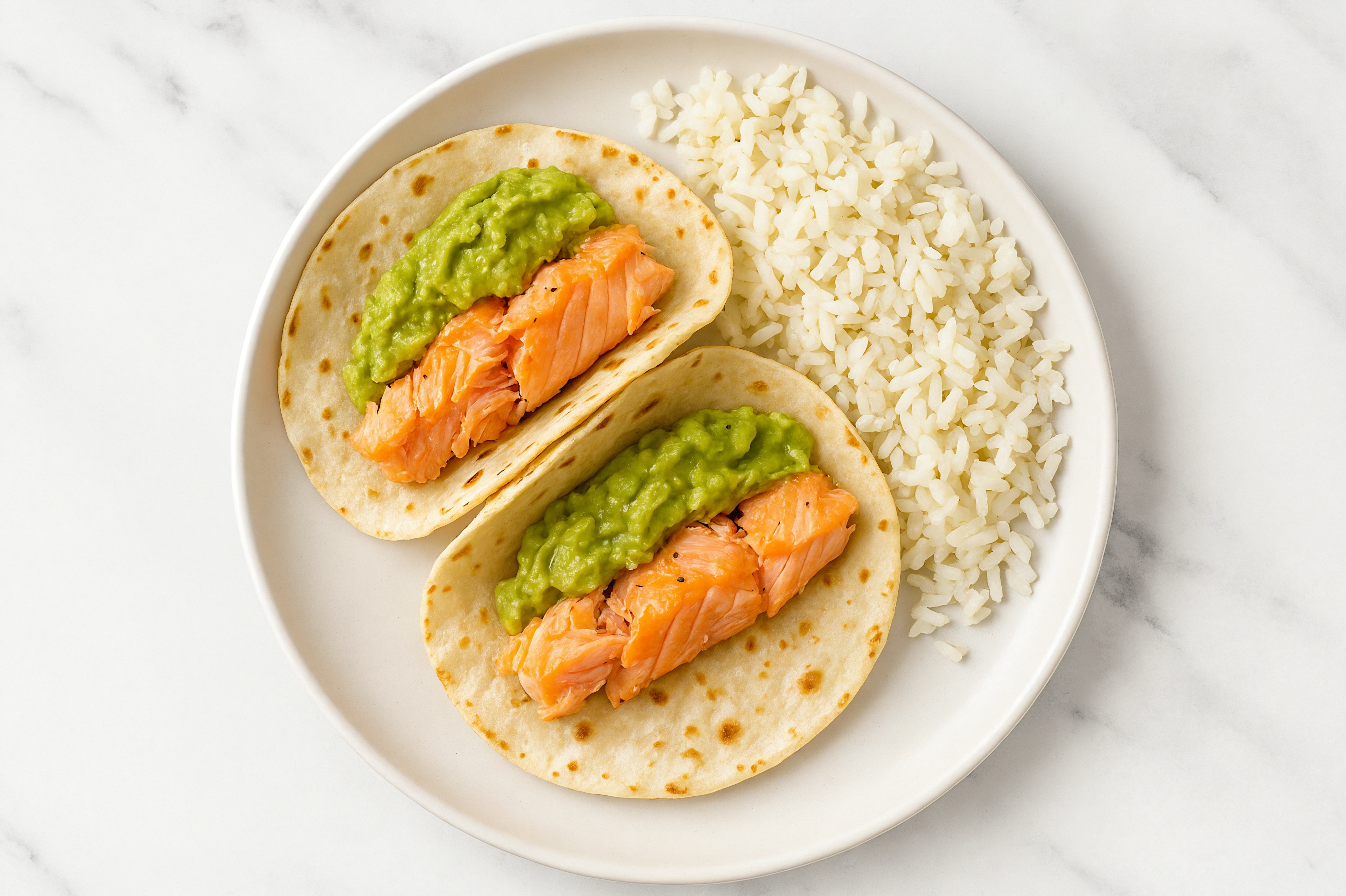 Salmon Tacos with Guacamole + Long Grain White Rice