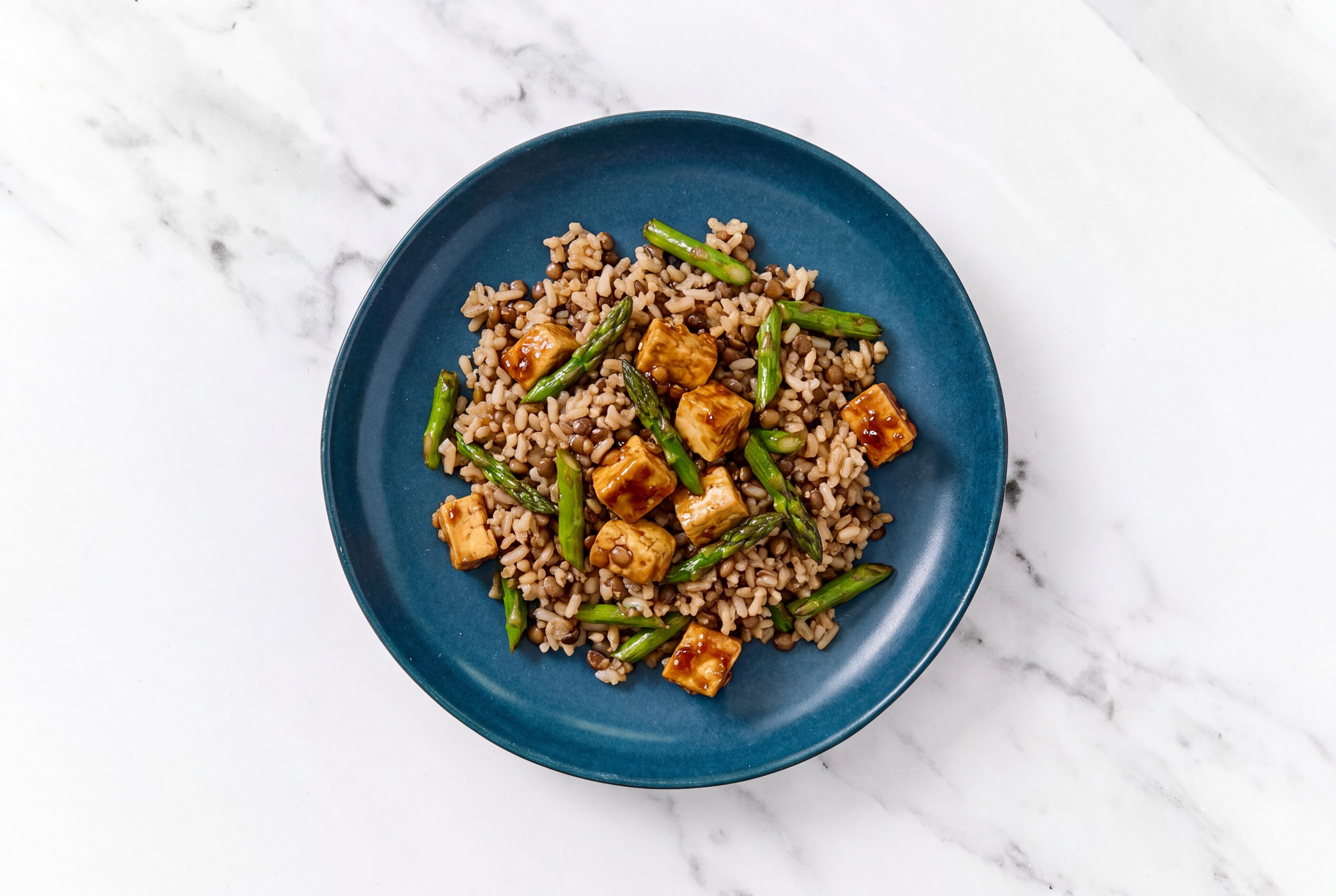 Teriyaki Tofu + Asparagus Rice Bowl