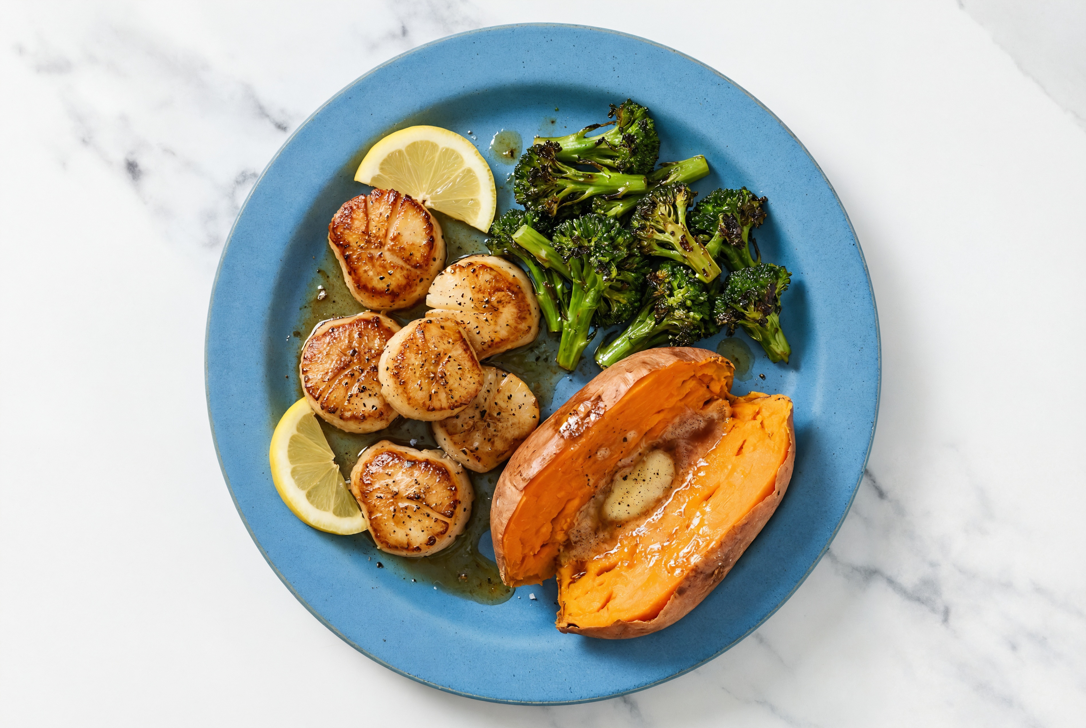 Brown Salted Butter Seared Jumbo Scallops + Broccoli