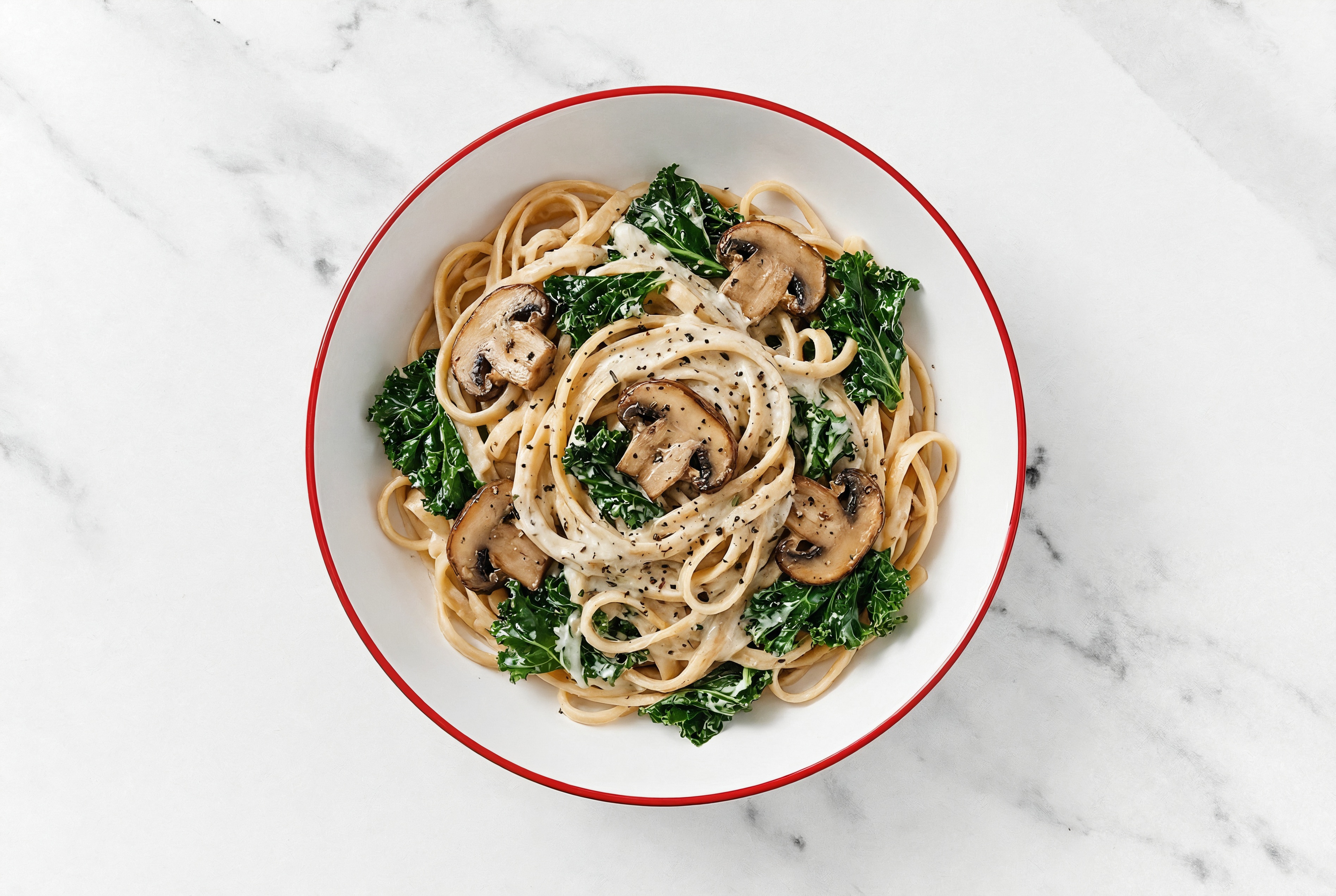 Creamy Rosemary Truffle Sauce Kale + Mushroom Linguine