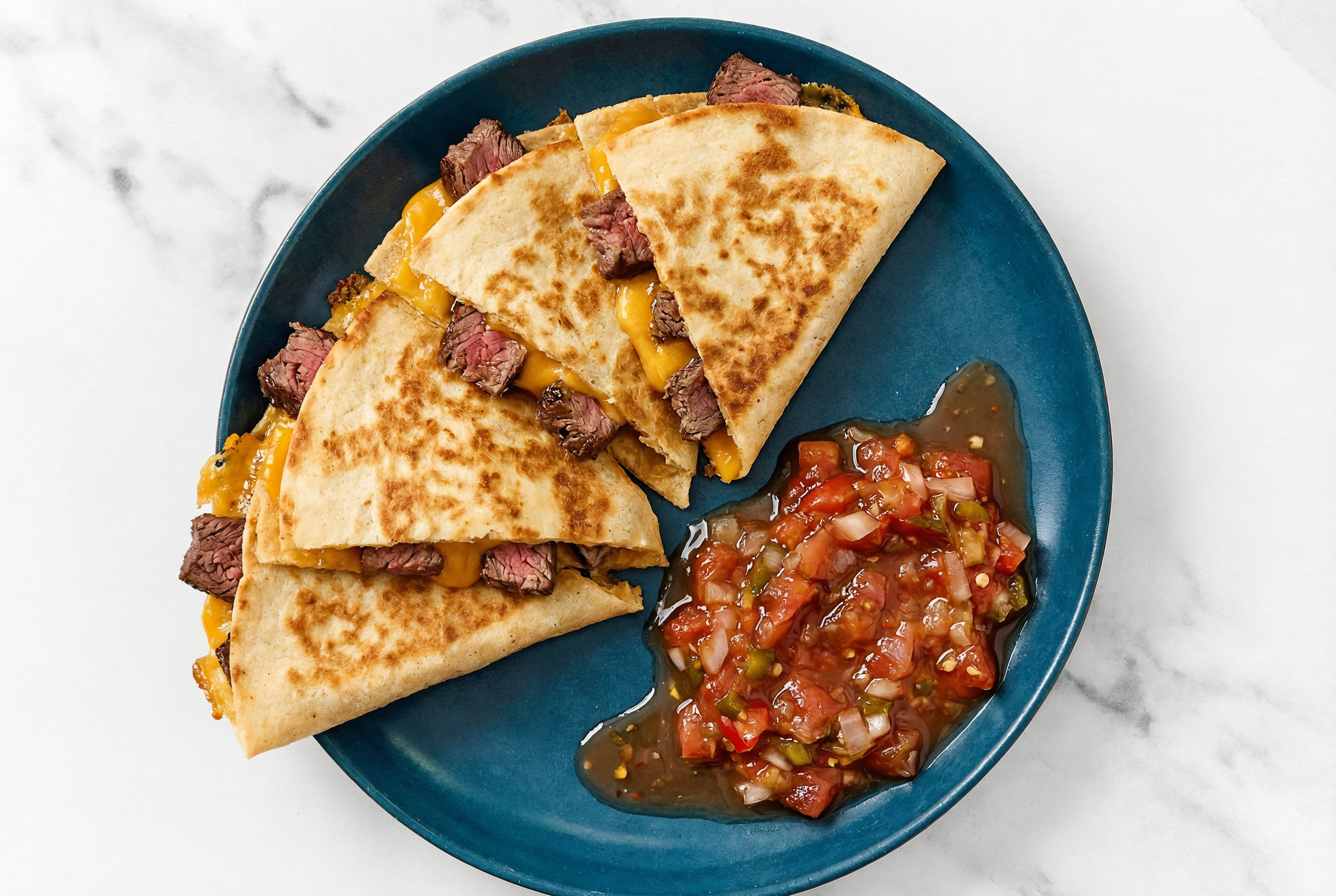 Savory Simple Sirloin Steak Quesadilla with Shredded Sharp Cheddar Cheese