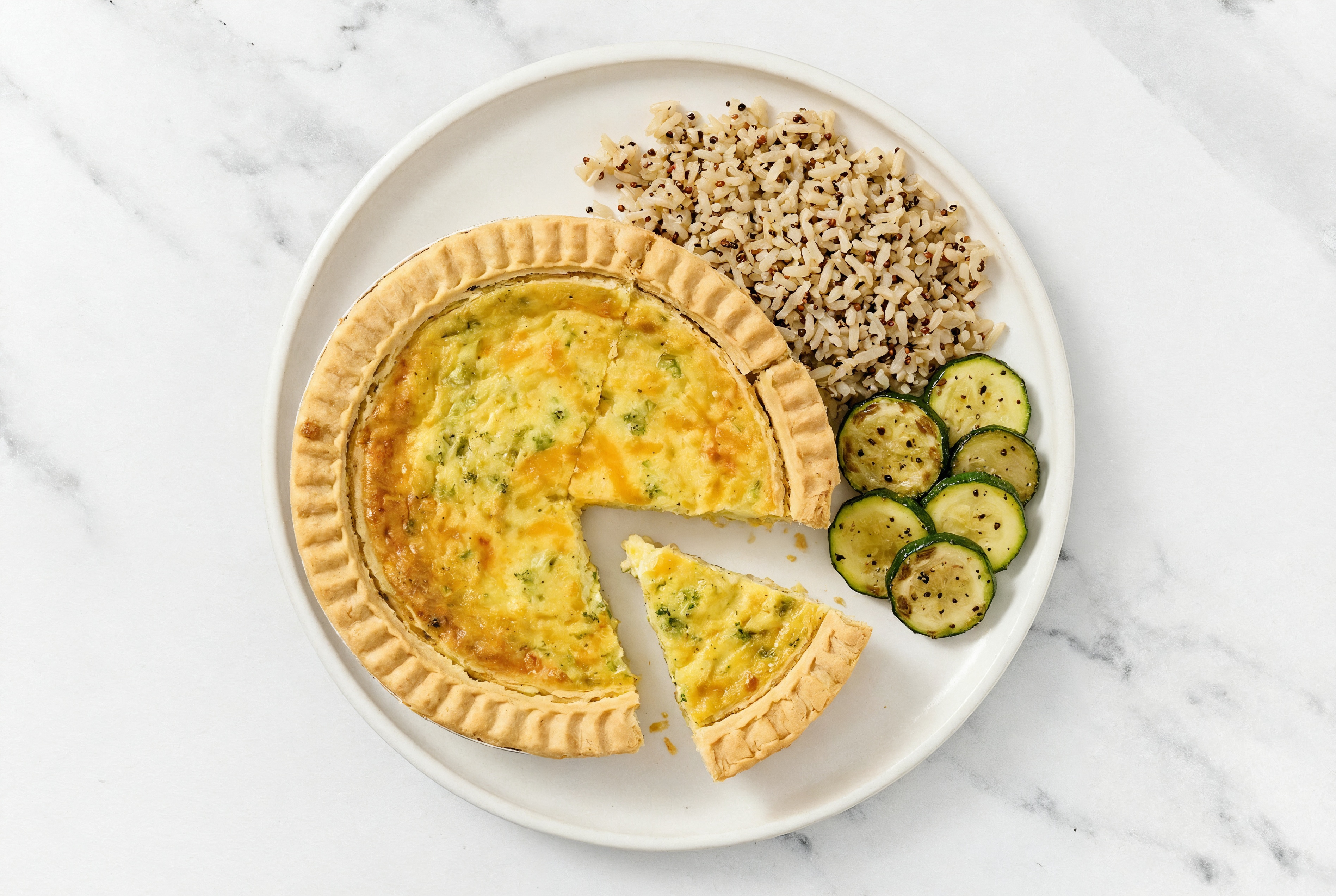 Broccoli & Cheddar Quiche with Zucchini & Quinoa Blend