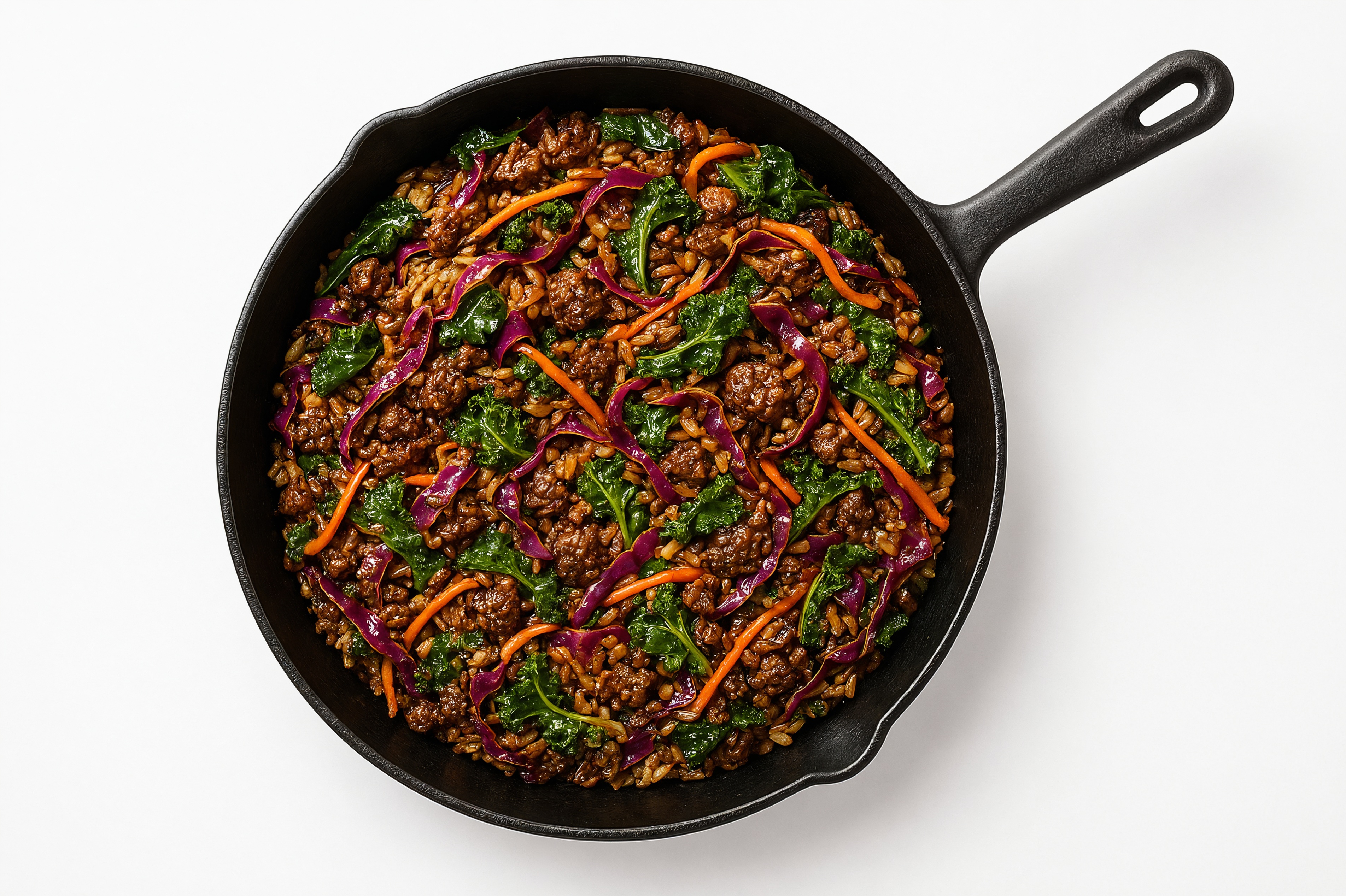 Japanese Bbq Rainbow Veggie + Ground Bison Stir-Fry with Seasoned Jasmine Rice