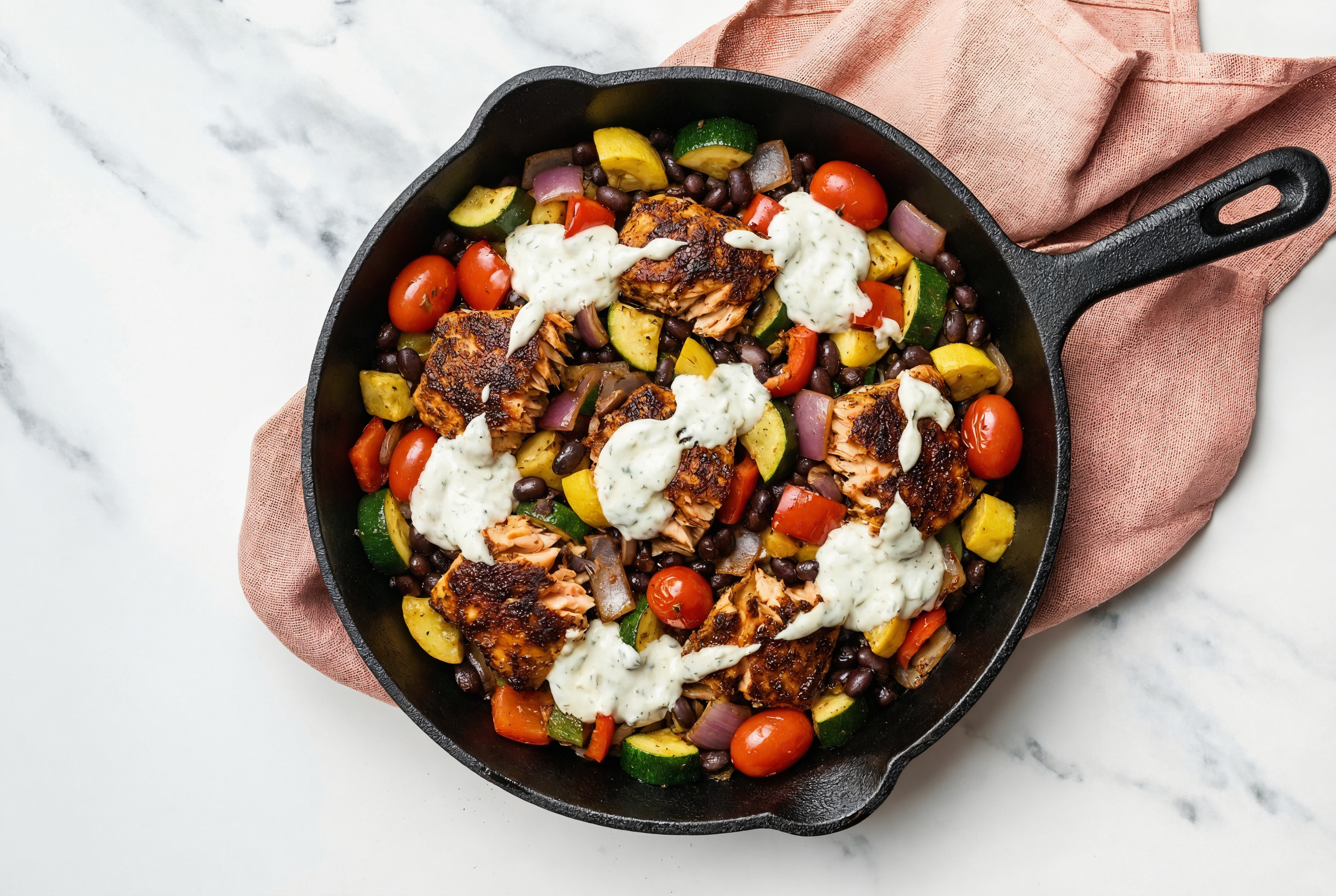 Salmon + Black Beans with Mixed Squash + Tzatziki
