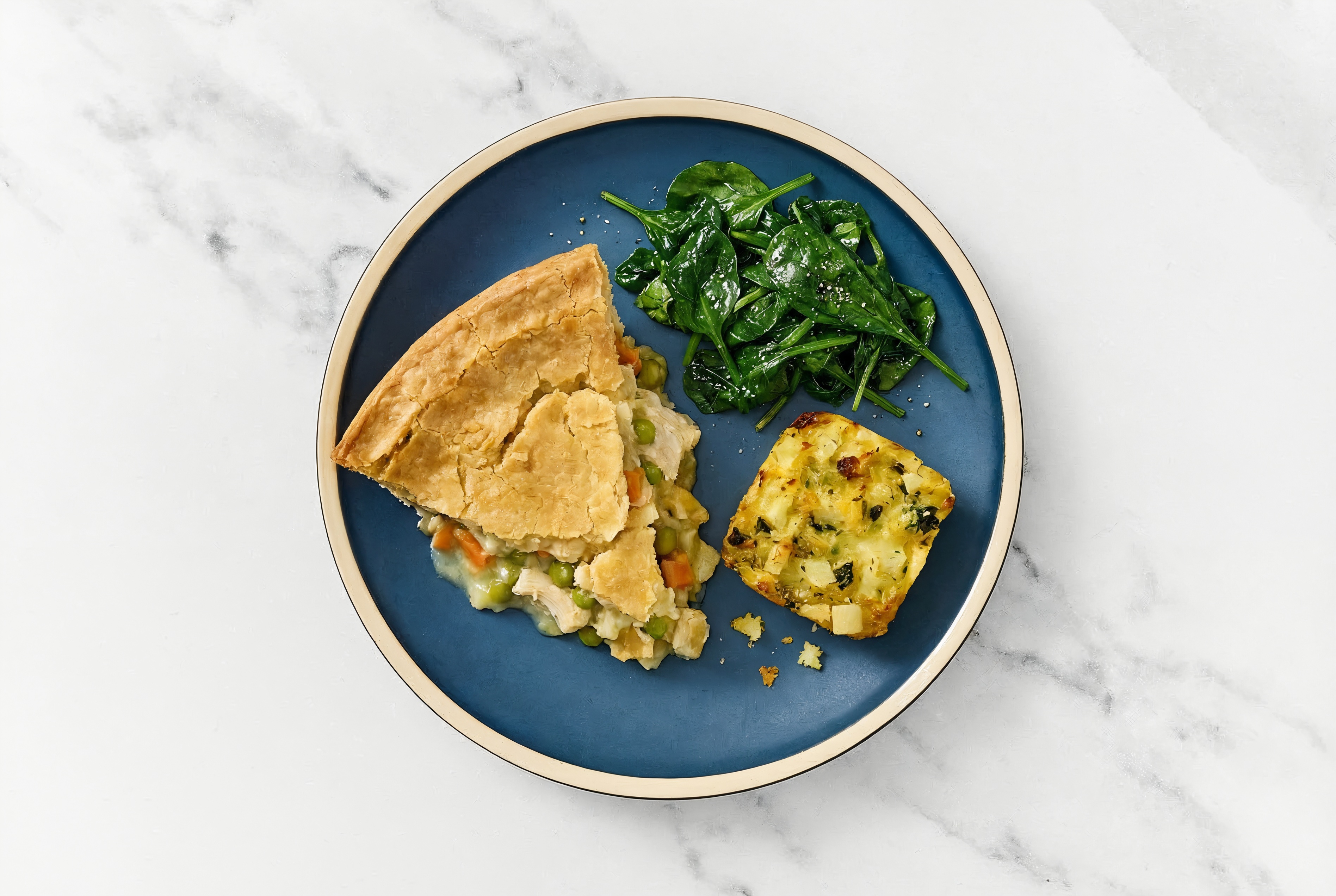 Chicken Pot Pie with Baby Spinach & Potato Bake