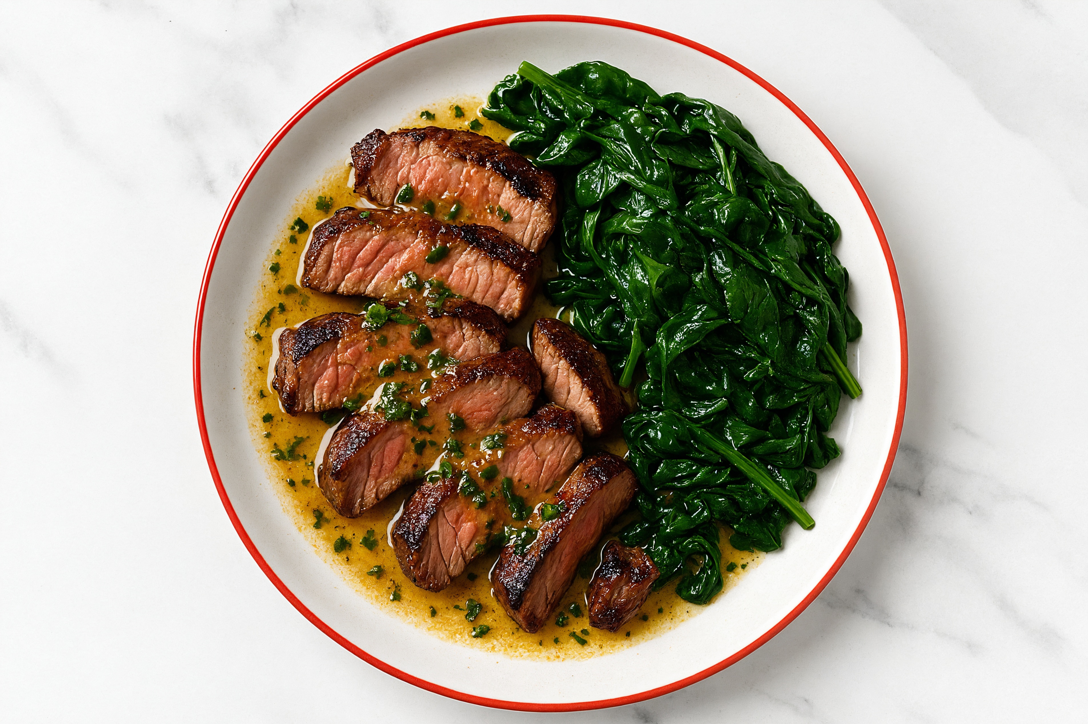 Steakhouse Style Herby Sirloin + Baby Spinach