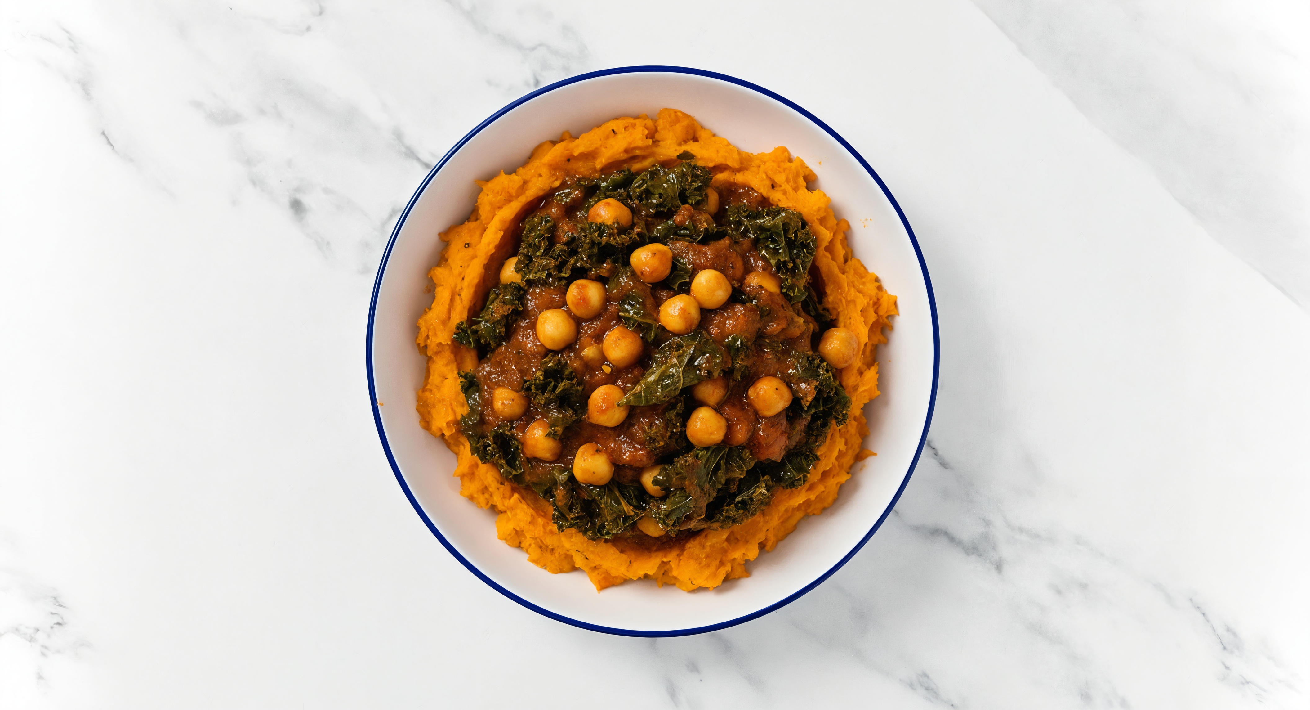 Chickpeas Vindaloo with Kale over Mashed Sweet Potato
