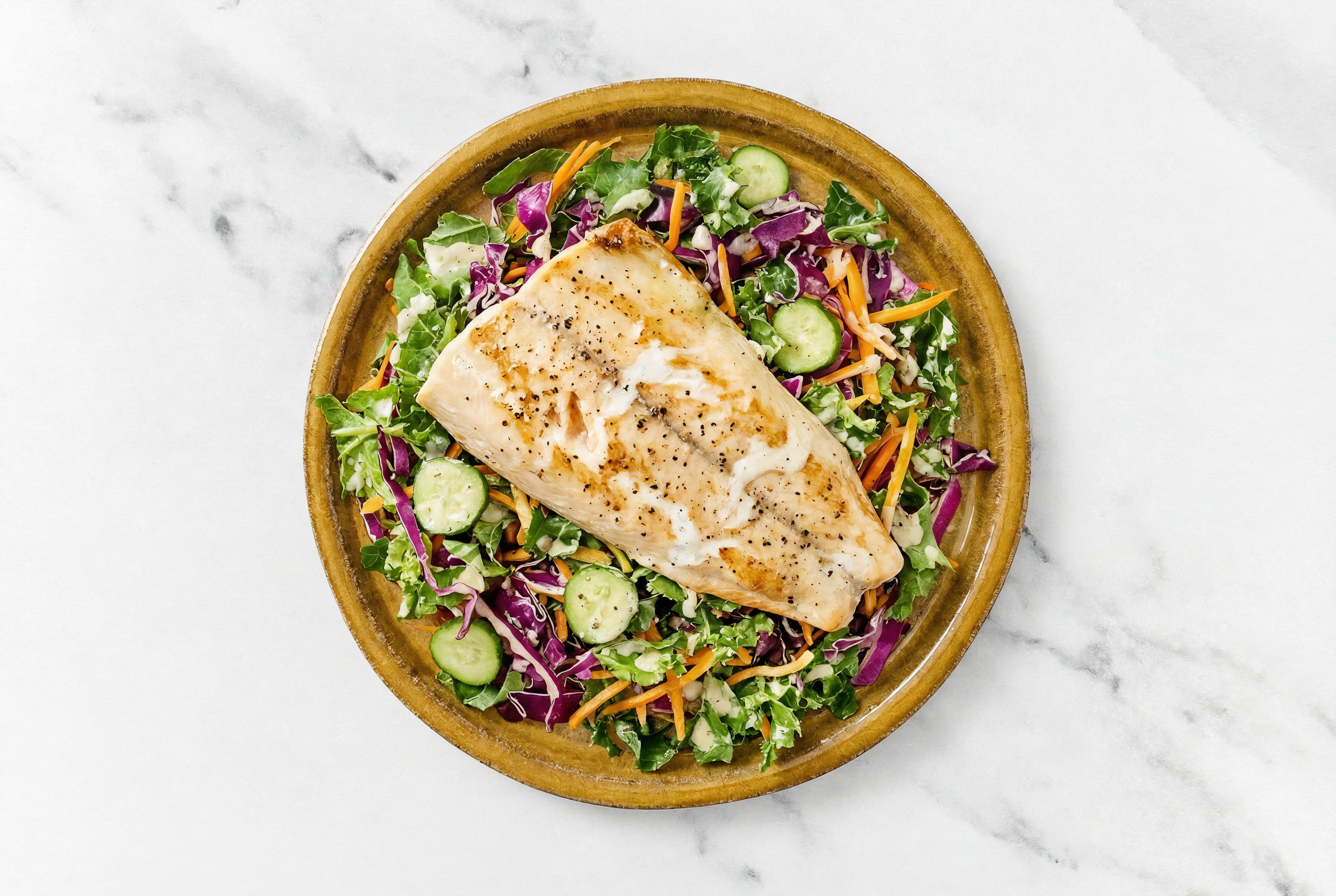 Rainbow Salad with Trout, Cucumber & Creamy Caesar Dressing
