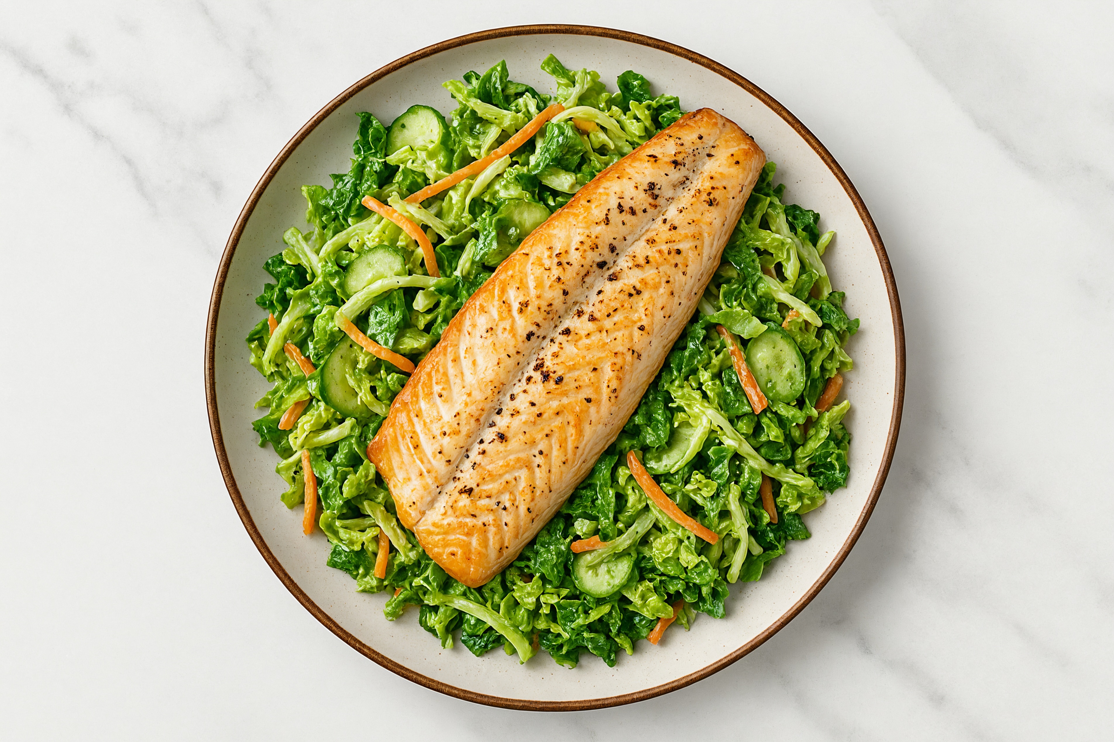 Superblend Salad with Trout, Cucumber & Green Goddess Dressing