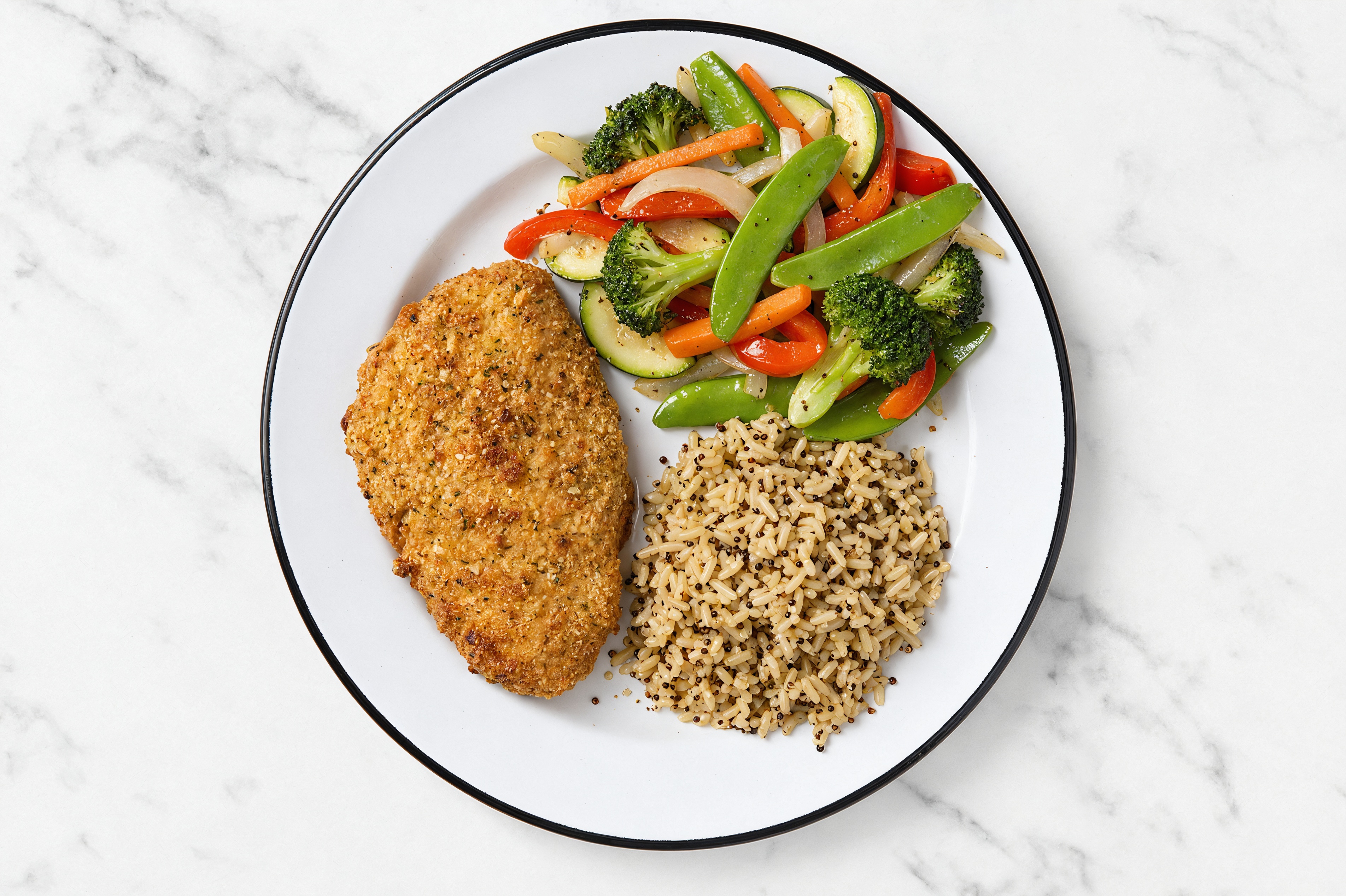 Parmesan Breaded Chicken Cutlet with Mixed Veggies & Brown Rice