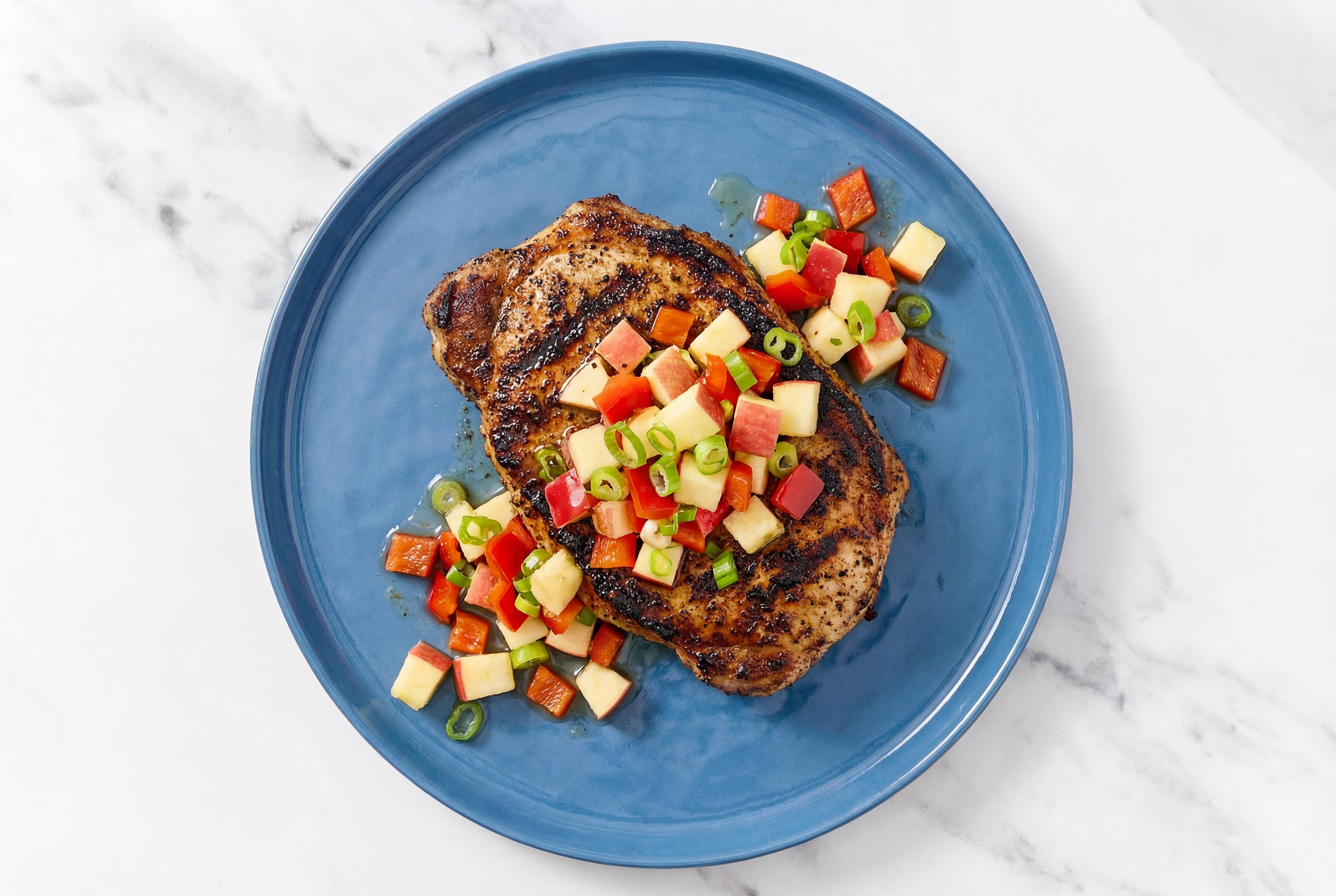 Rustic Blackened Pork Chops with Apple Salsa with Red Bell Pepper
