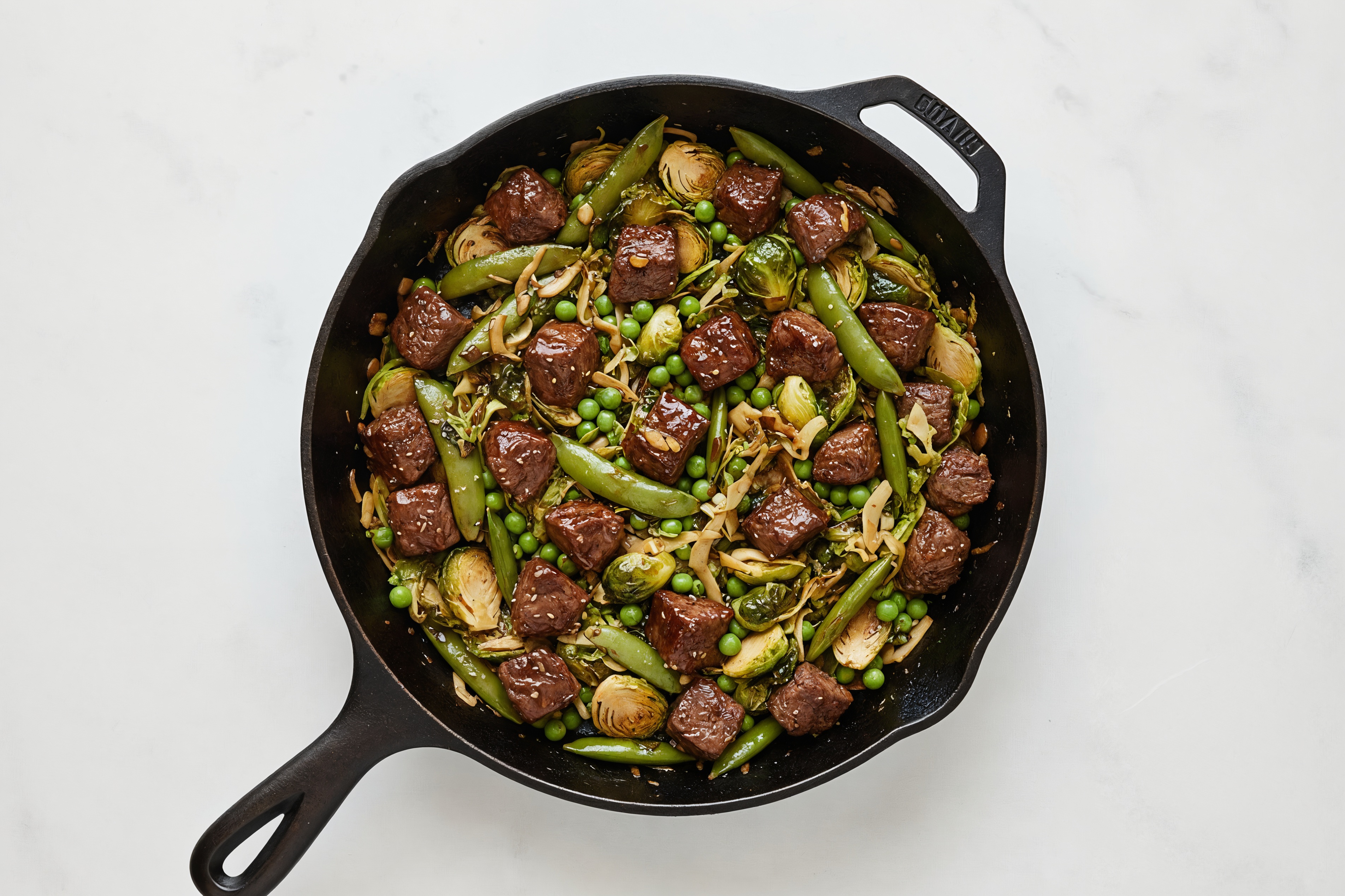 Japanese BBQ Bison Stir-Fry with Snap Peas & Brussels
