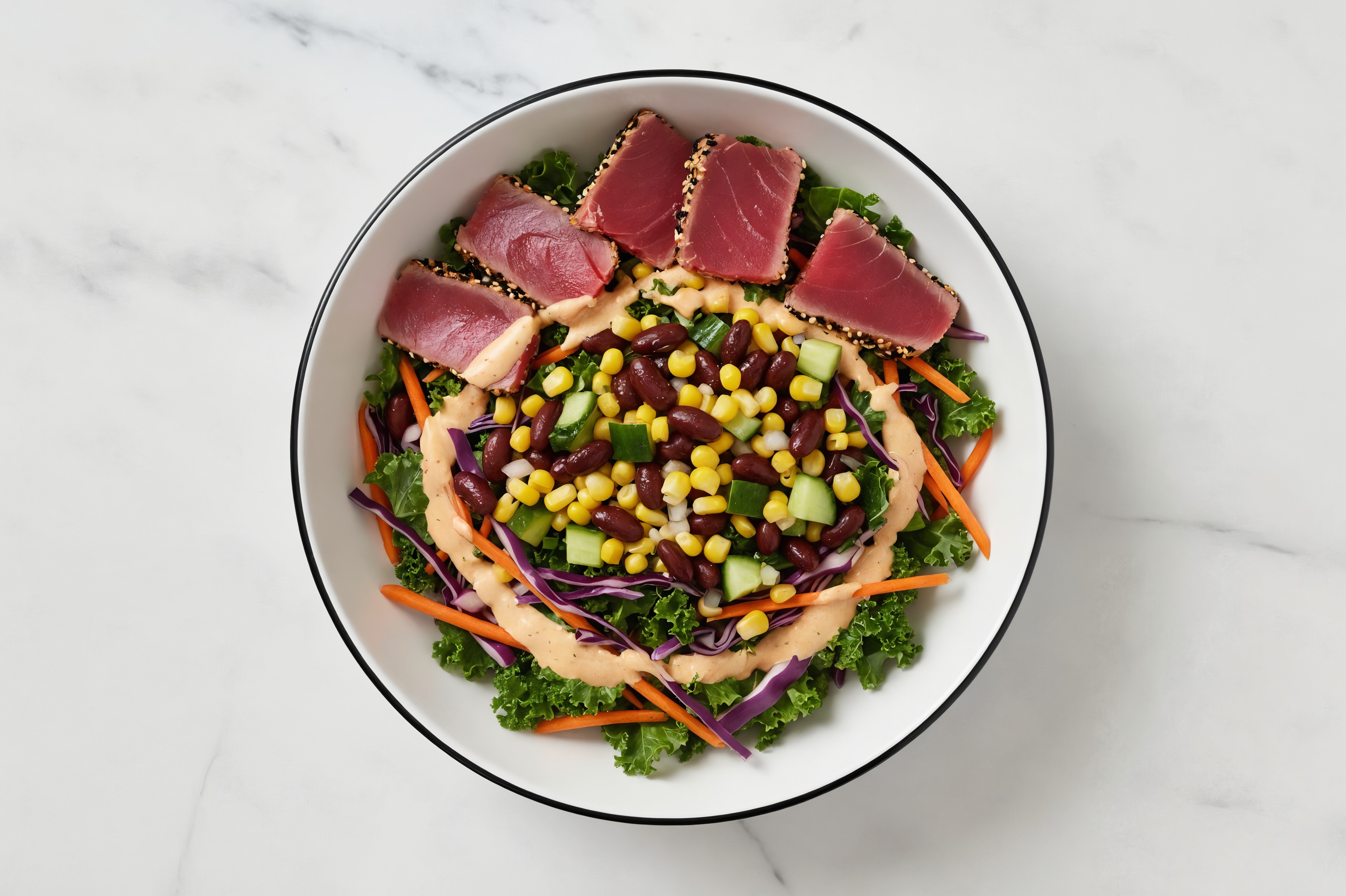 Buffalo Ranch Kale Salad with Smoked Tuna & Black Beans