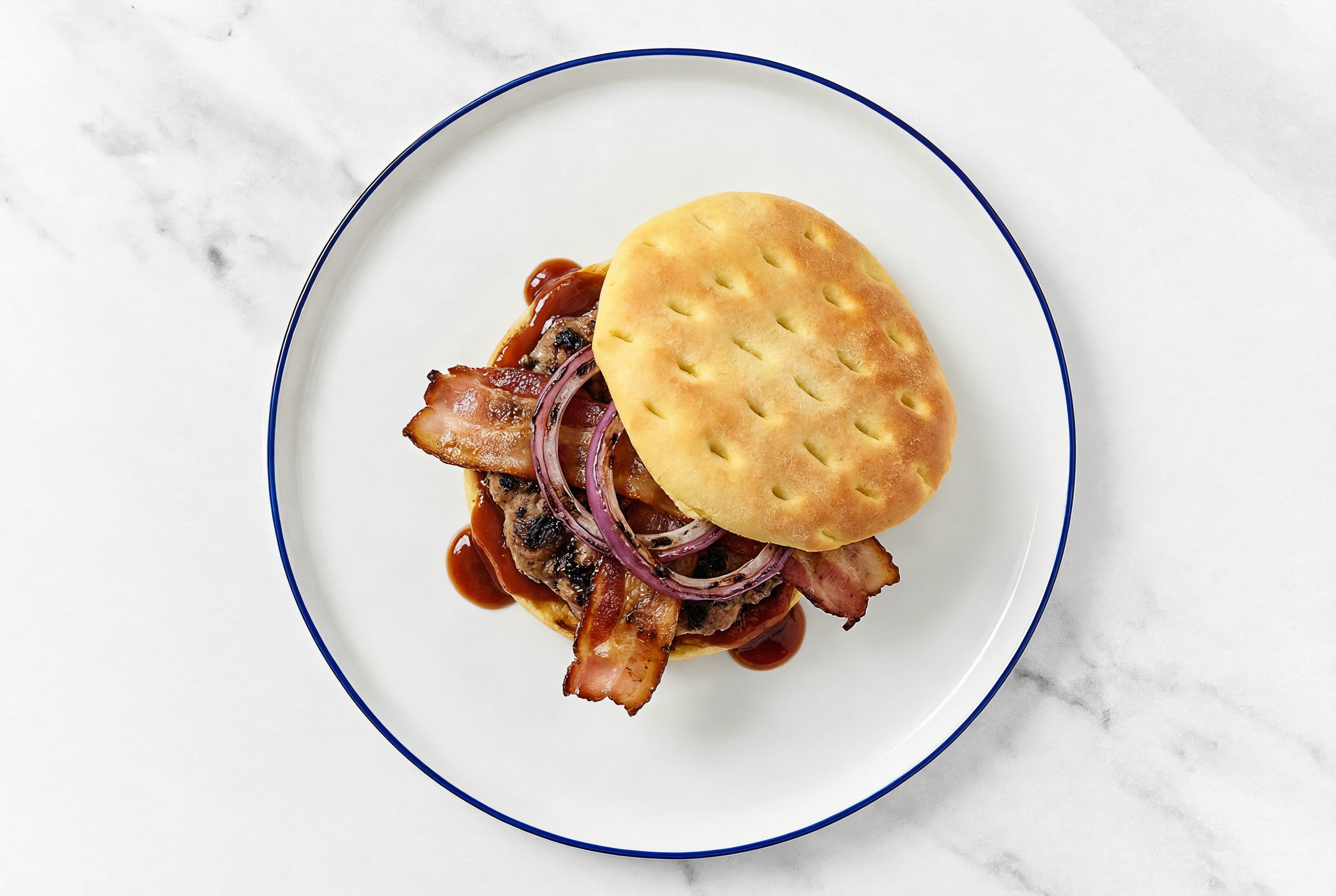 Herby Grilled BBQ Bacon Burger with Ground Beef Patties