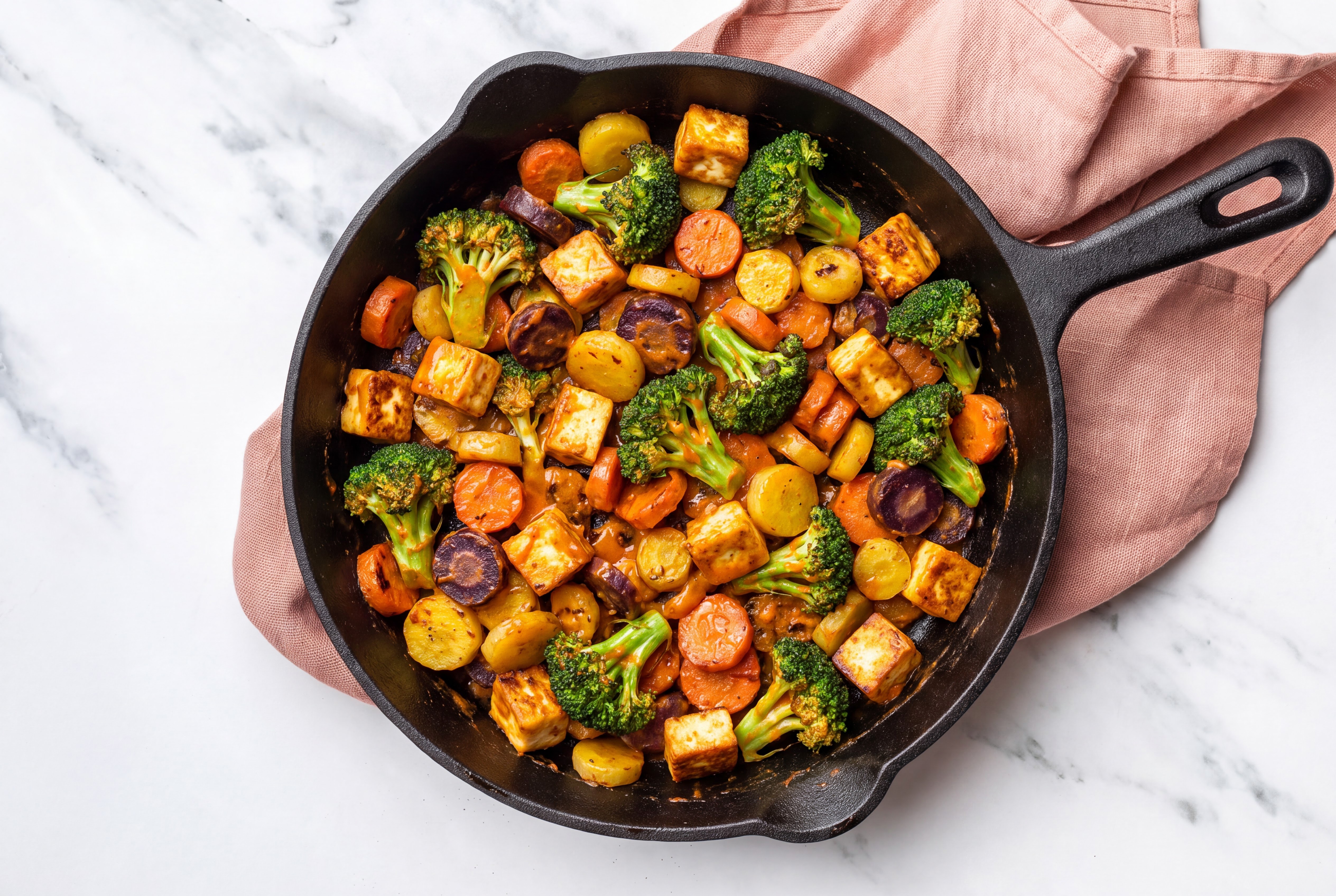 Herby Soft & Creamy Paneer in Peppery Sauce with Broccoli + Carrots over Rice with Beans