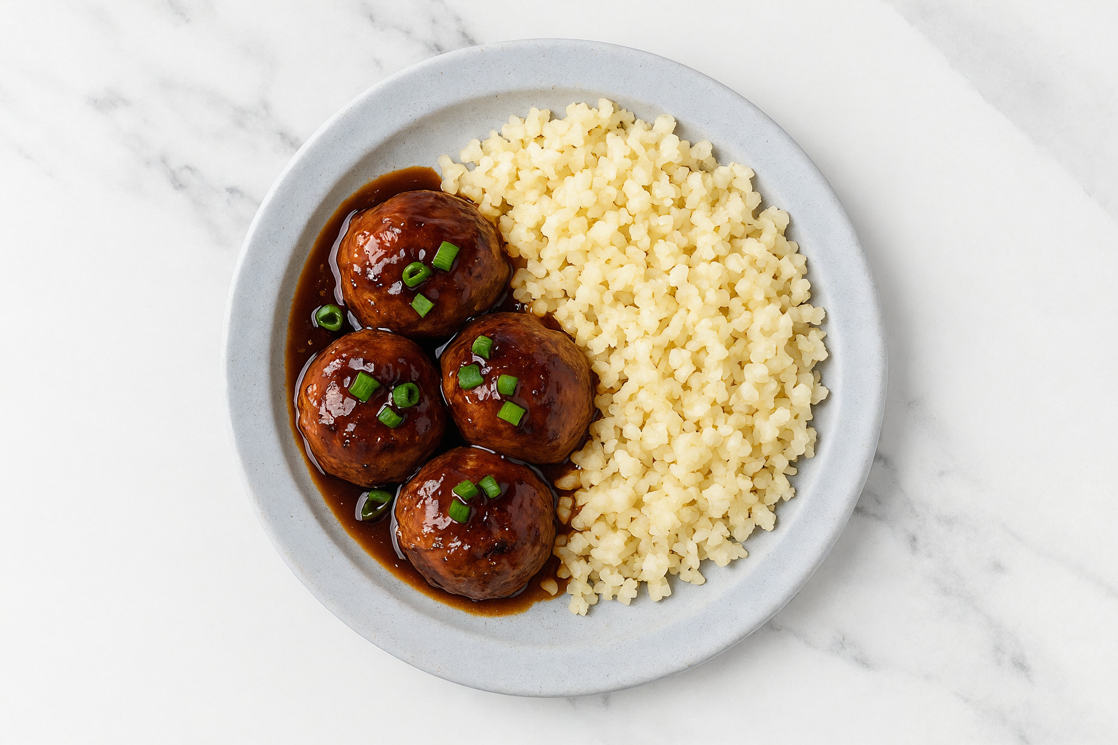 Teriyaki Beef Meatballs + Cauliflower Rice