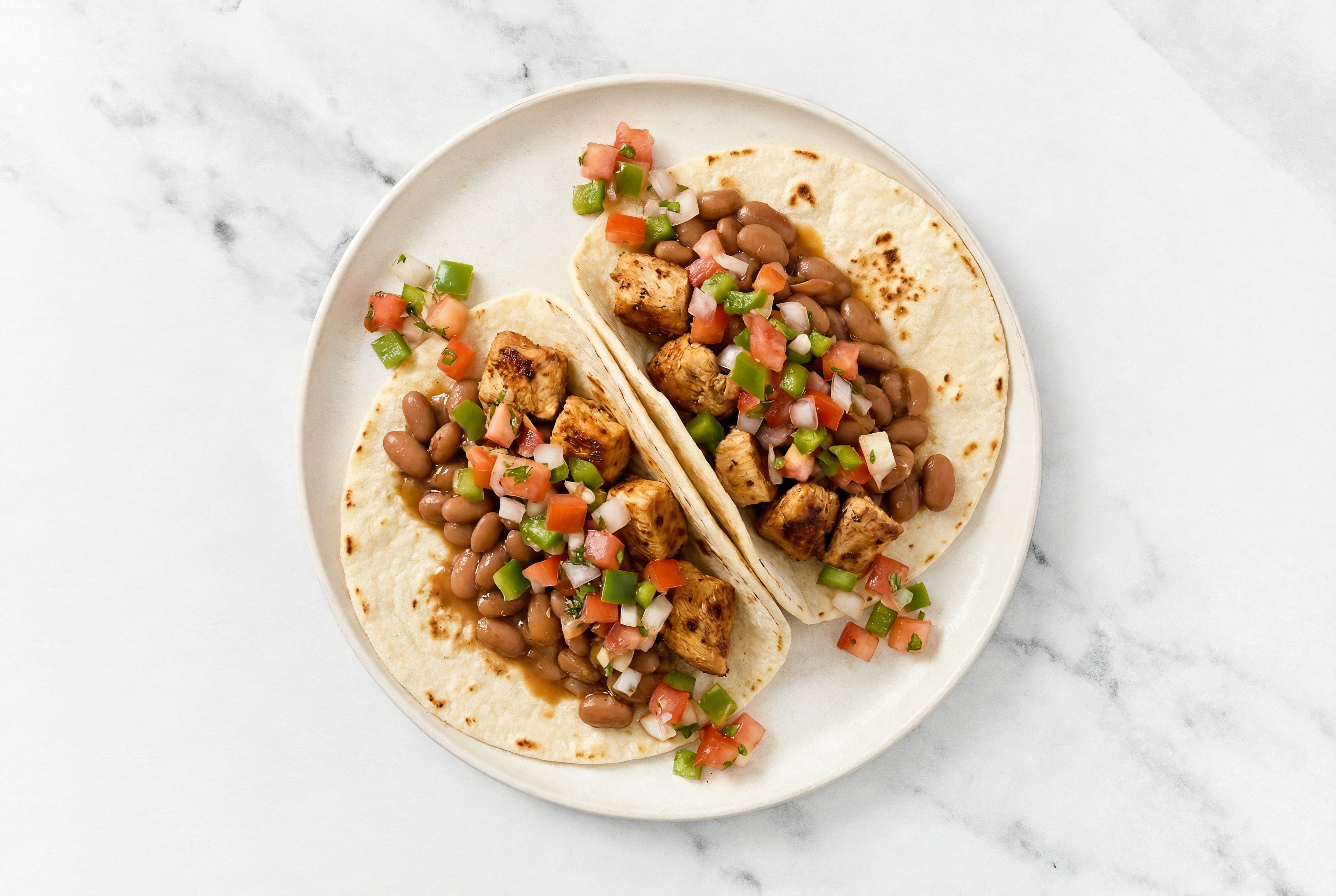 Chipotle Chicken Tacos with Fresh Salsa & Pinto Beans