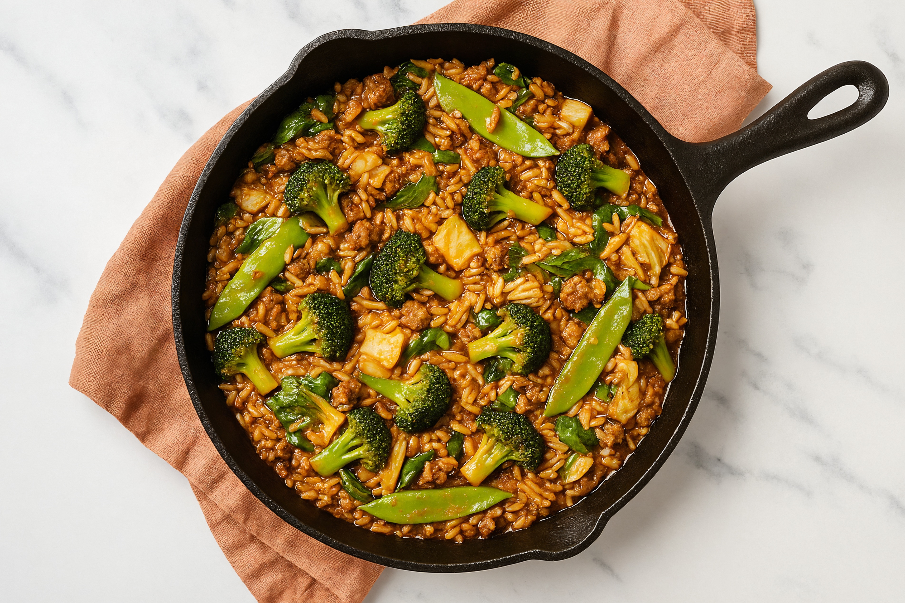 Sesame Ginger Bok Choy + Ground Bison Stir-Fry with Long Grain White Rice