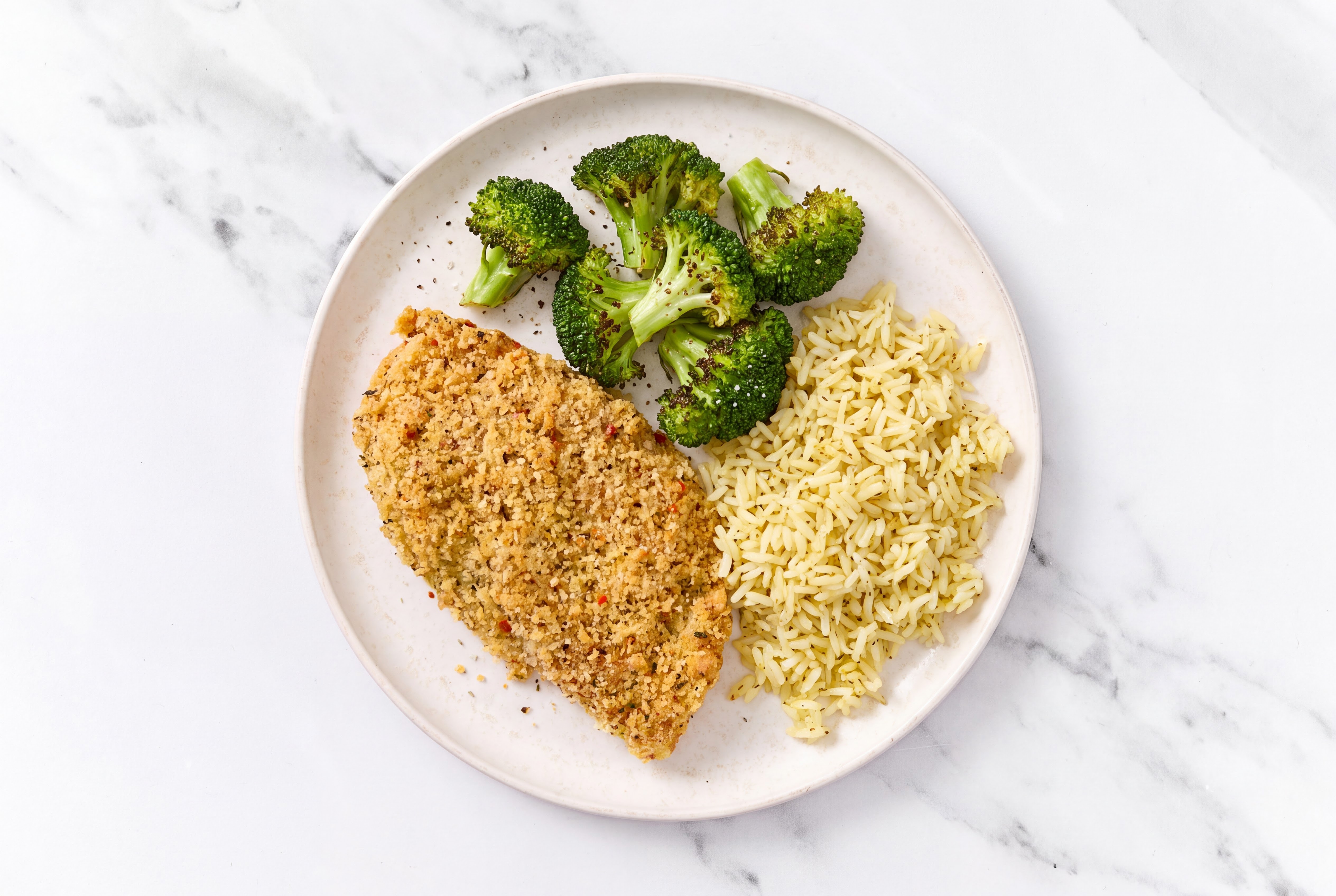 Parmesan Breaded Chicken Cutlet with Broccoli & Jasmine Rice